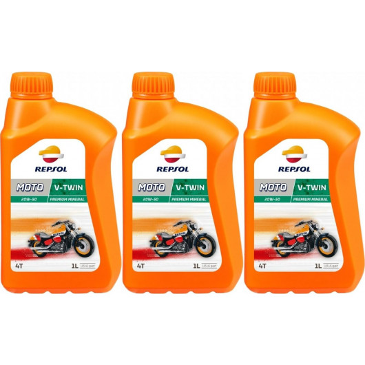 Repsol Motorrad Motoröl MOTO V-TWIN 4T 20W50 1 Liter 3x 1l = 3 Liter