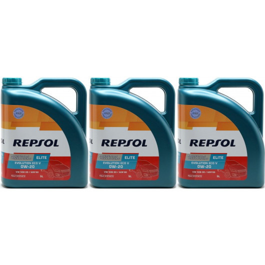 Repsol Motoröl ELITE EVOLUTION ECO V 0W-20 3x 5 = 15 Liter