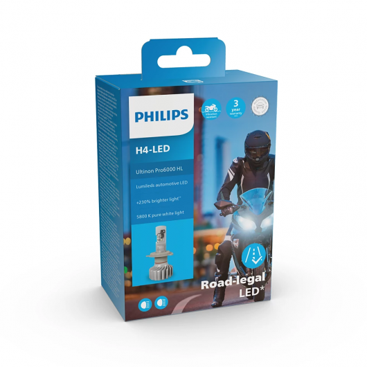 Philips H4 12V 18W P43t Ultionon Pro6000 LED 5800K mit Straßenzulassung