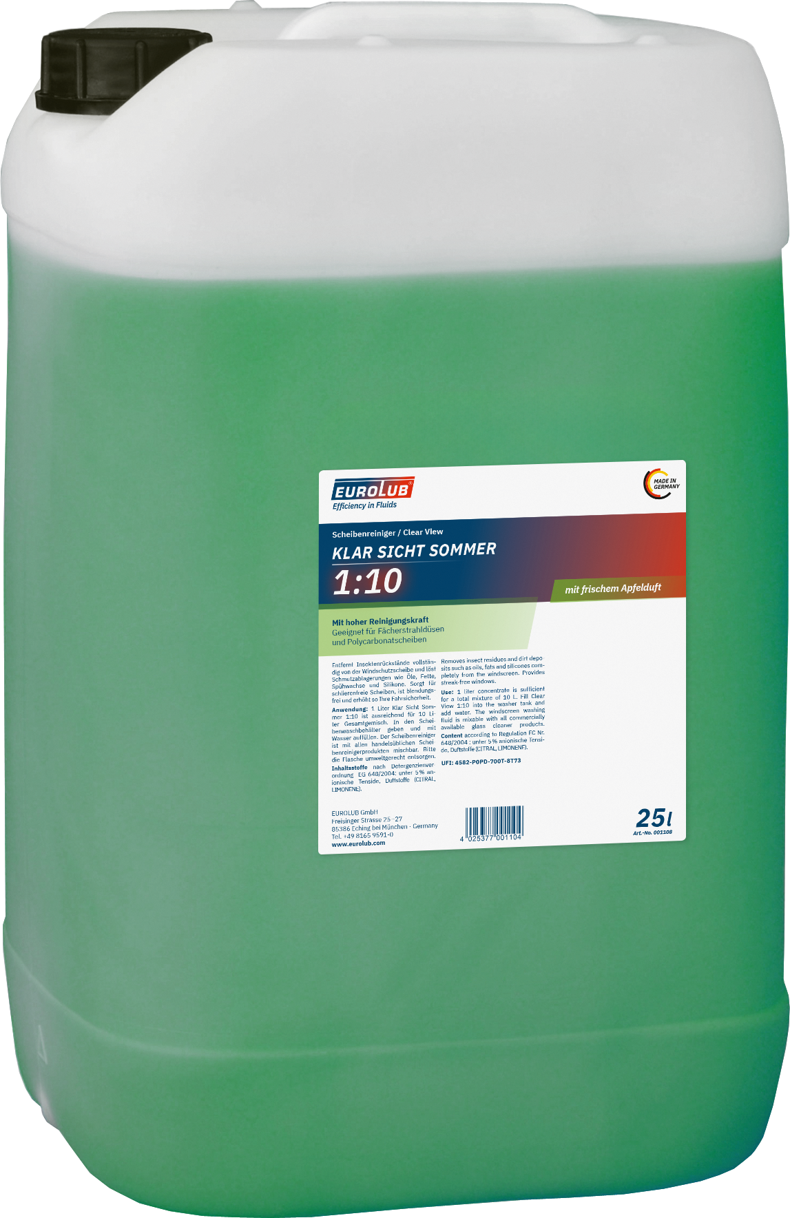 EUROLUB Klar Sicht Sommer 1:10 Scheibenreiniger-Konzentrat 25l Kanister