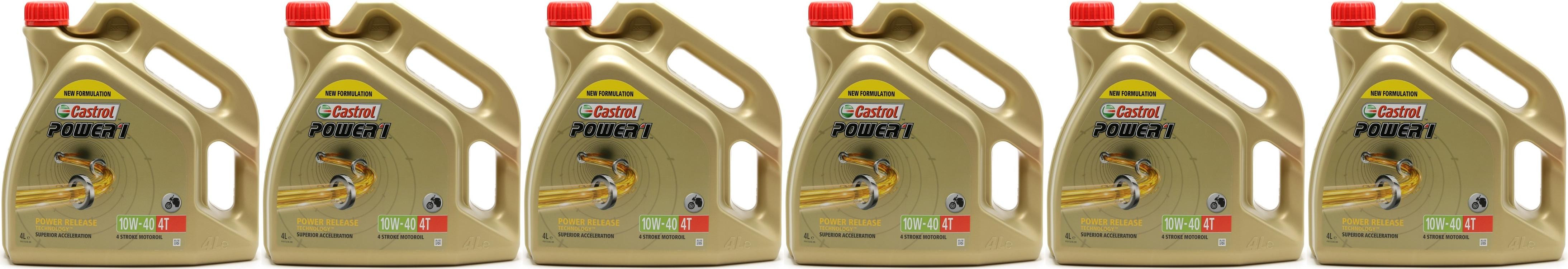 Castrol Power 1 4T 10W-40 Motorrad Motoröl 6x 4l = 24 Liter