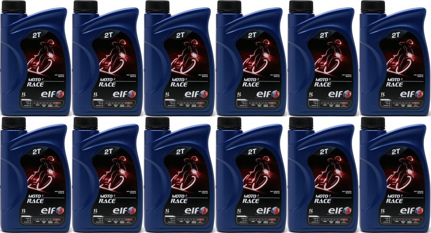 Elf Moto 2 Race 2-T vollsynthetisches 100% Ester Motorrad Motoröl 12x1l=12 Liter