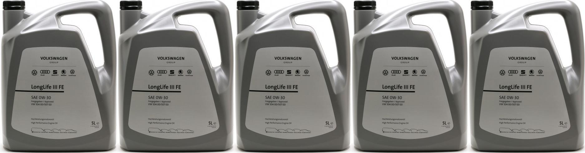 Original VW LongLife III FE 0W-30 Motorenöl Original GS55545M4EUR 5x5 = 25 Liter