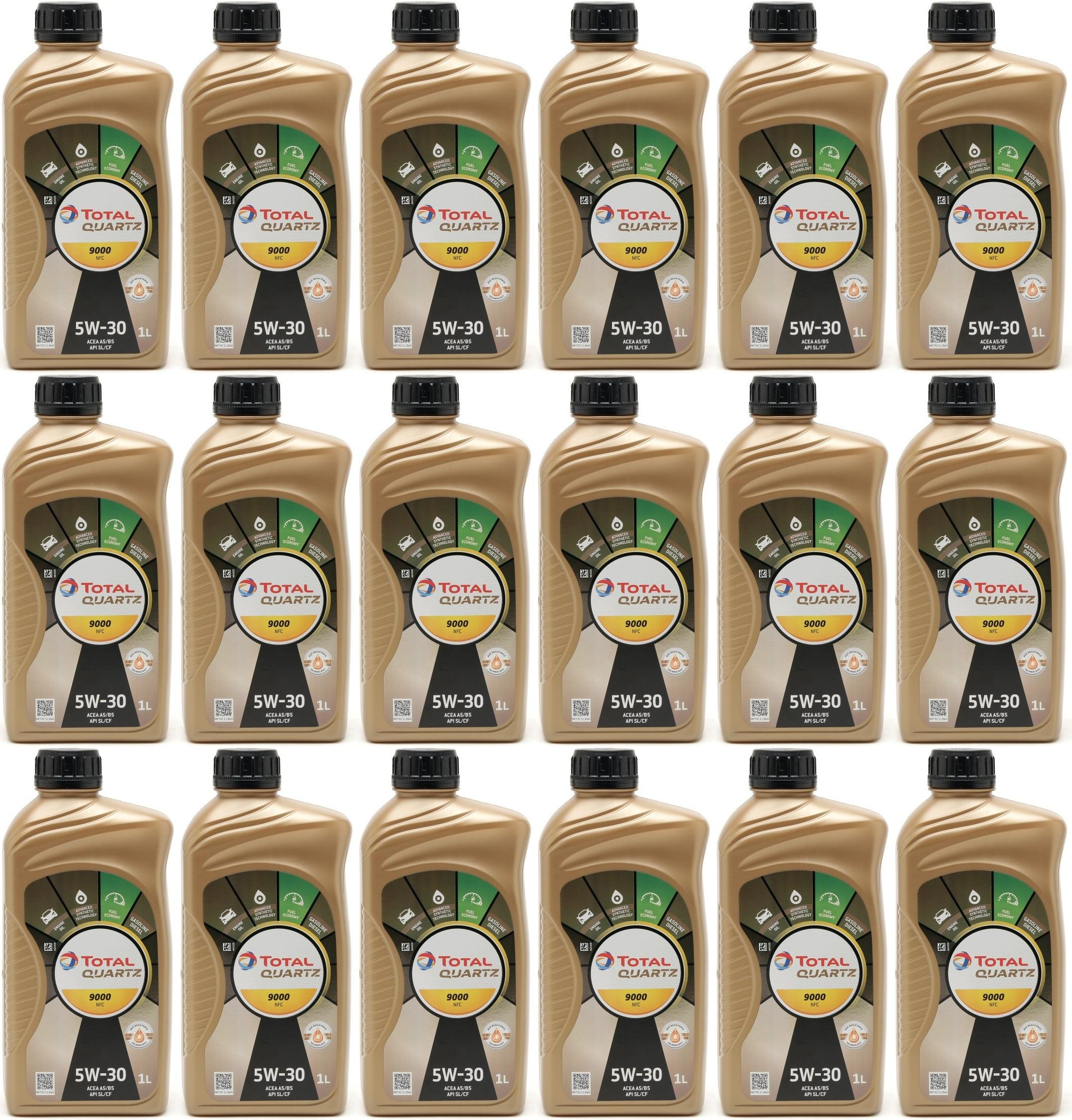Total Quartz 9000 NFC 5W30 Motoröl 18x 1l = 18 Liter
