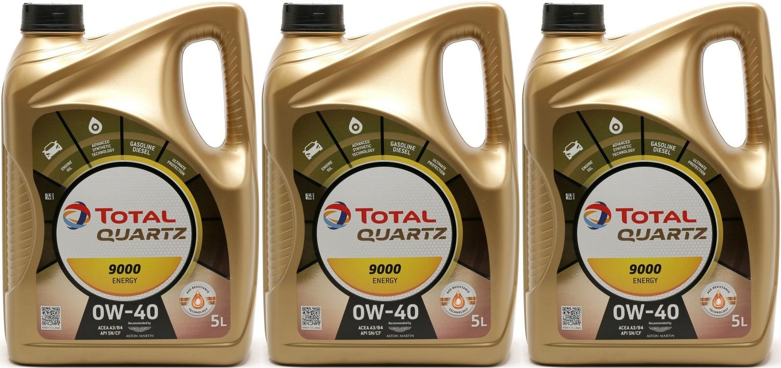 Total Quartz 9000 Energy 0W-40 Motoröl 3x 5 = 15 Liter