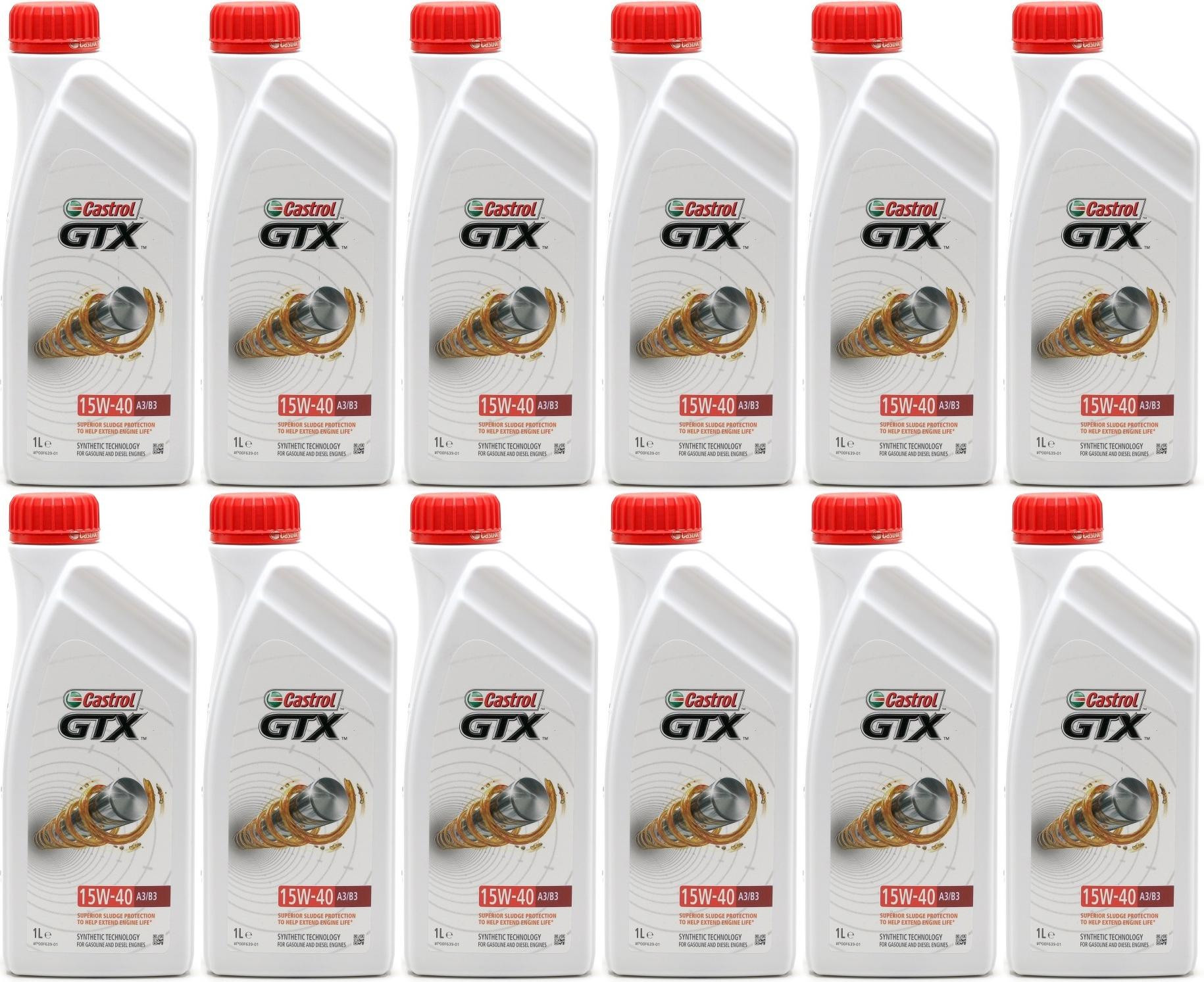 Castrol GTX 15W-40 A3/B3 Motoröl 12x 1l = 12 Liter