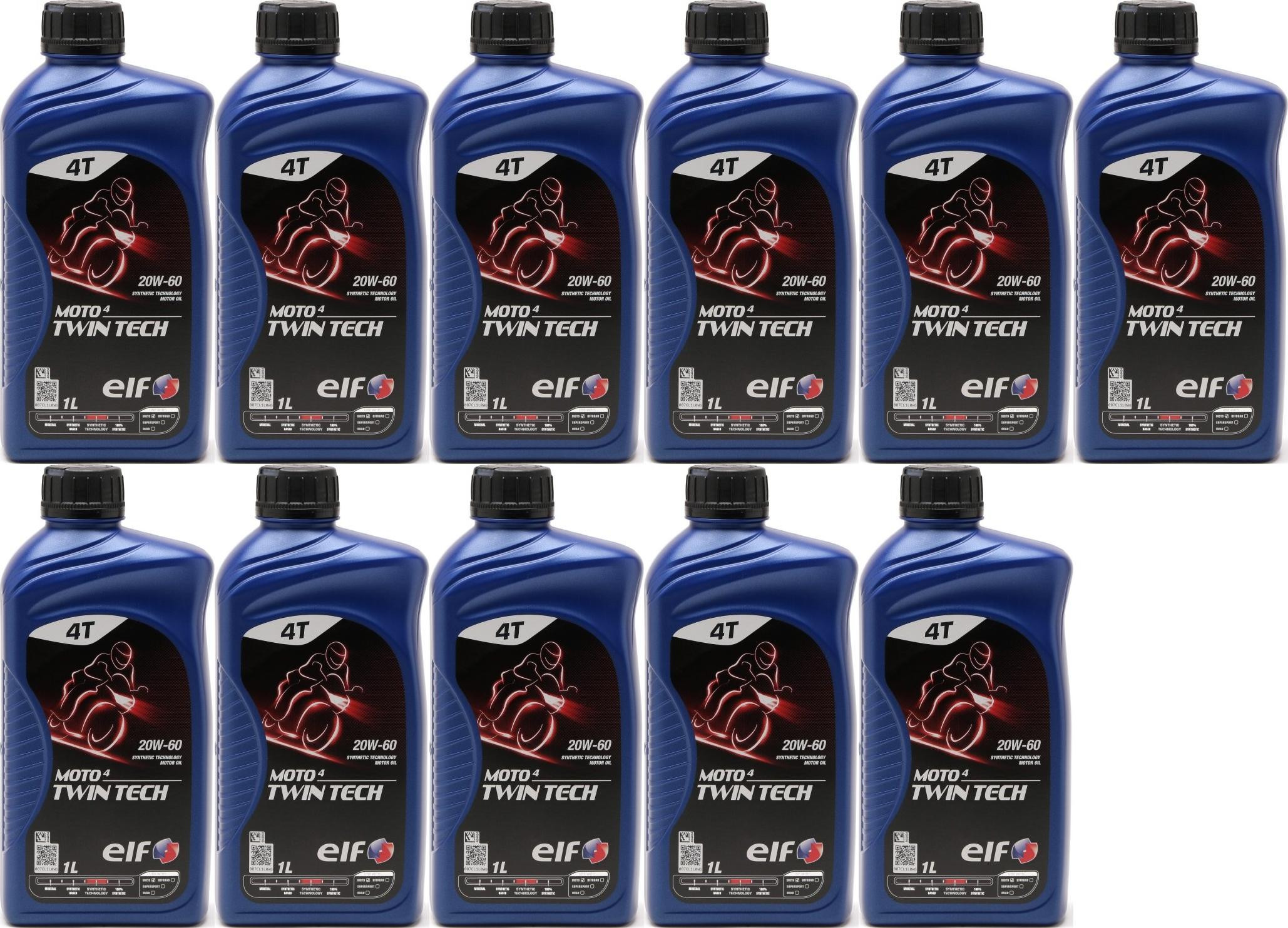Elf Moto 4 Twin Tech 20W-60 4T Motorrad Motoröl 11x 1l = 11 Liter