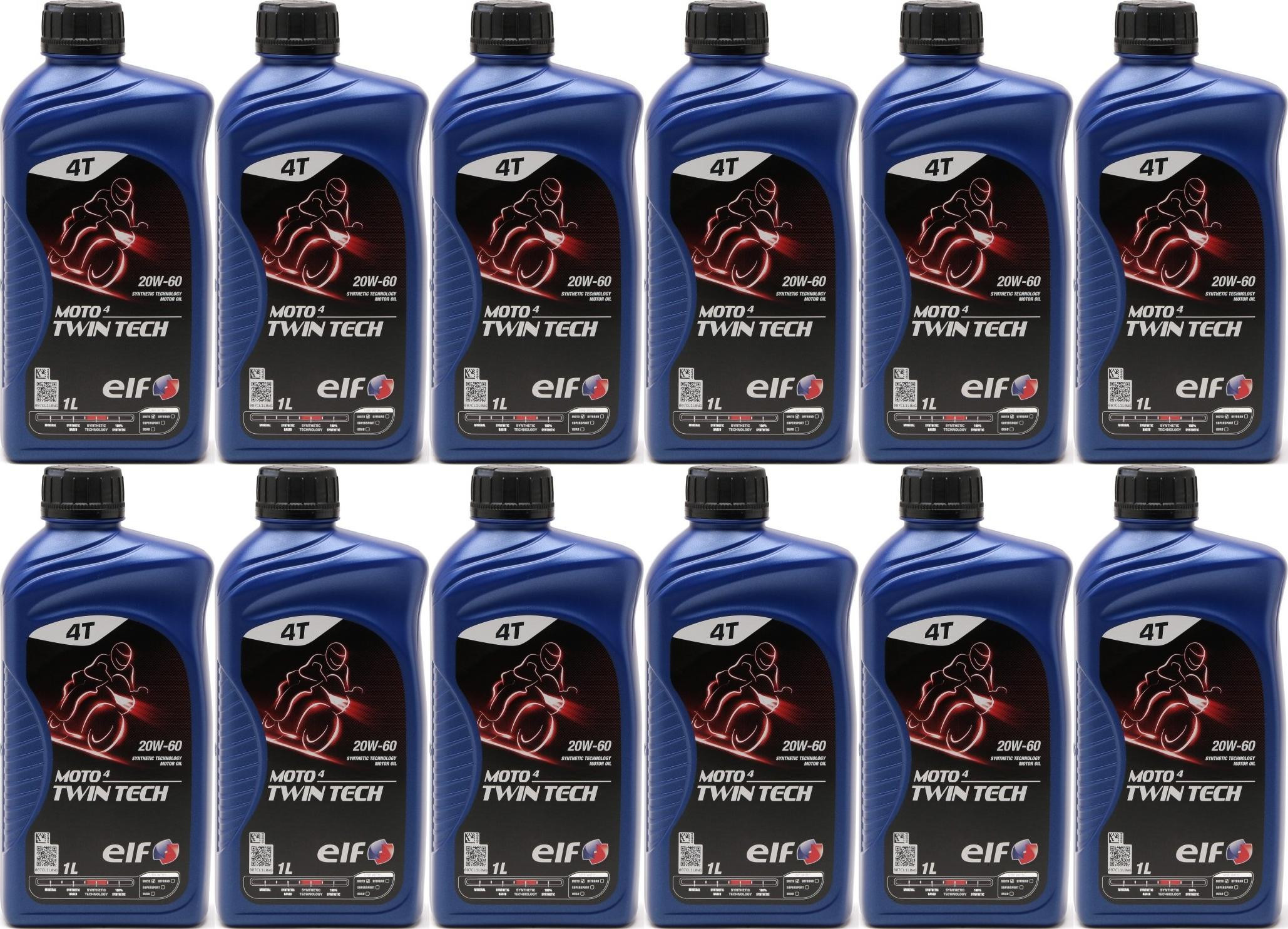 Elf Moto 4 Twin Tech 20W-60 4T Motorrad Motoröl 12x 1l = 12 Liter
