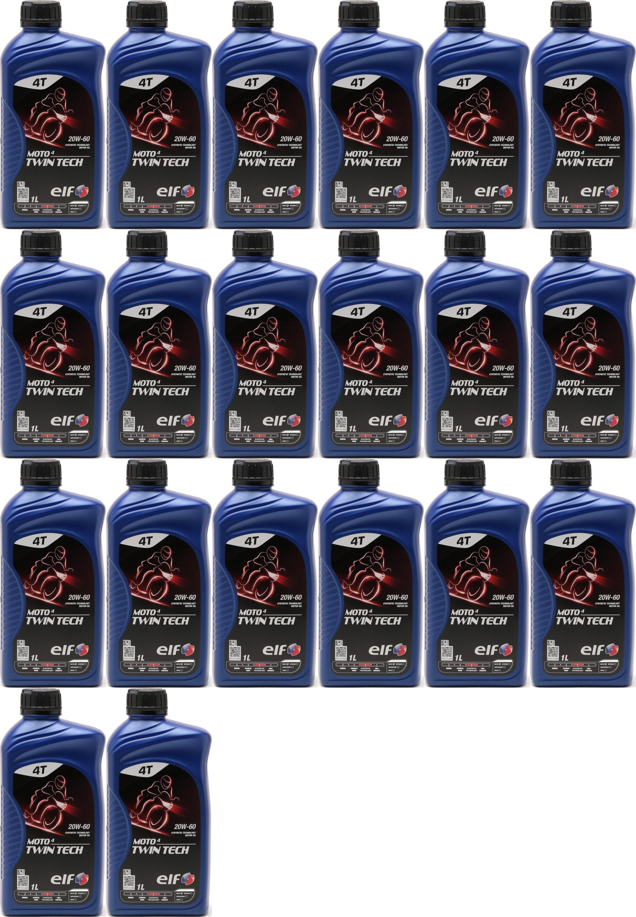 Elf Moto 4 Twin Tech 20W-60 4T Motorrad Motoröl 20x 1l = 20 Liter