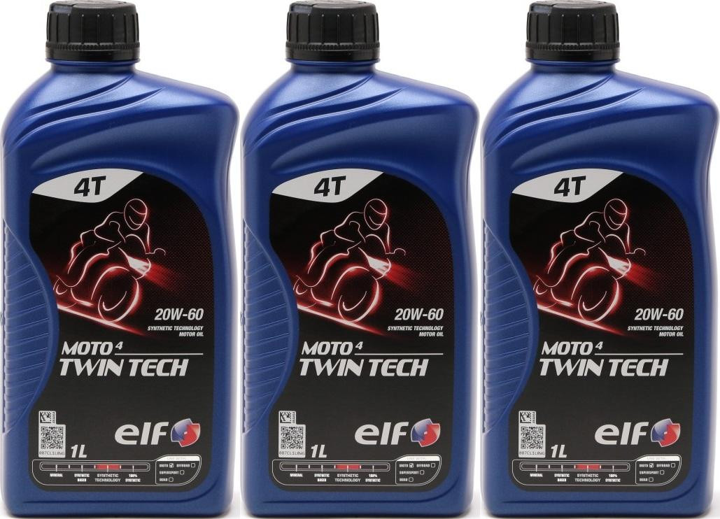 Elf Moto 4 Twin Tech 20W-60 4T Motorrad Motoröl 3x 1l = 3 Liter