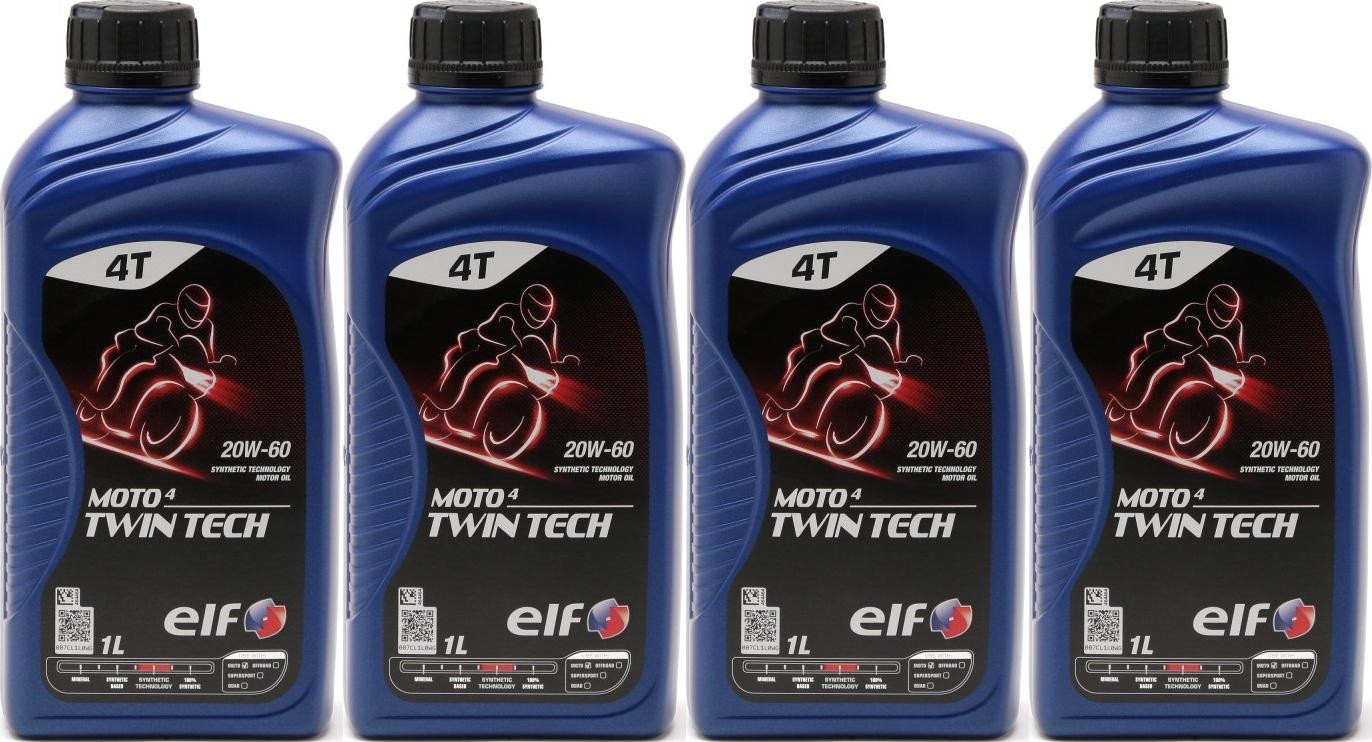 Elf Moto 4 Twin Tech 20W-60 4T Motorrad Motoröl 4x 1l = 4 Liter