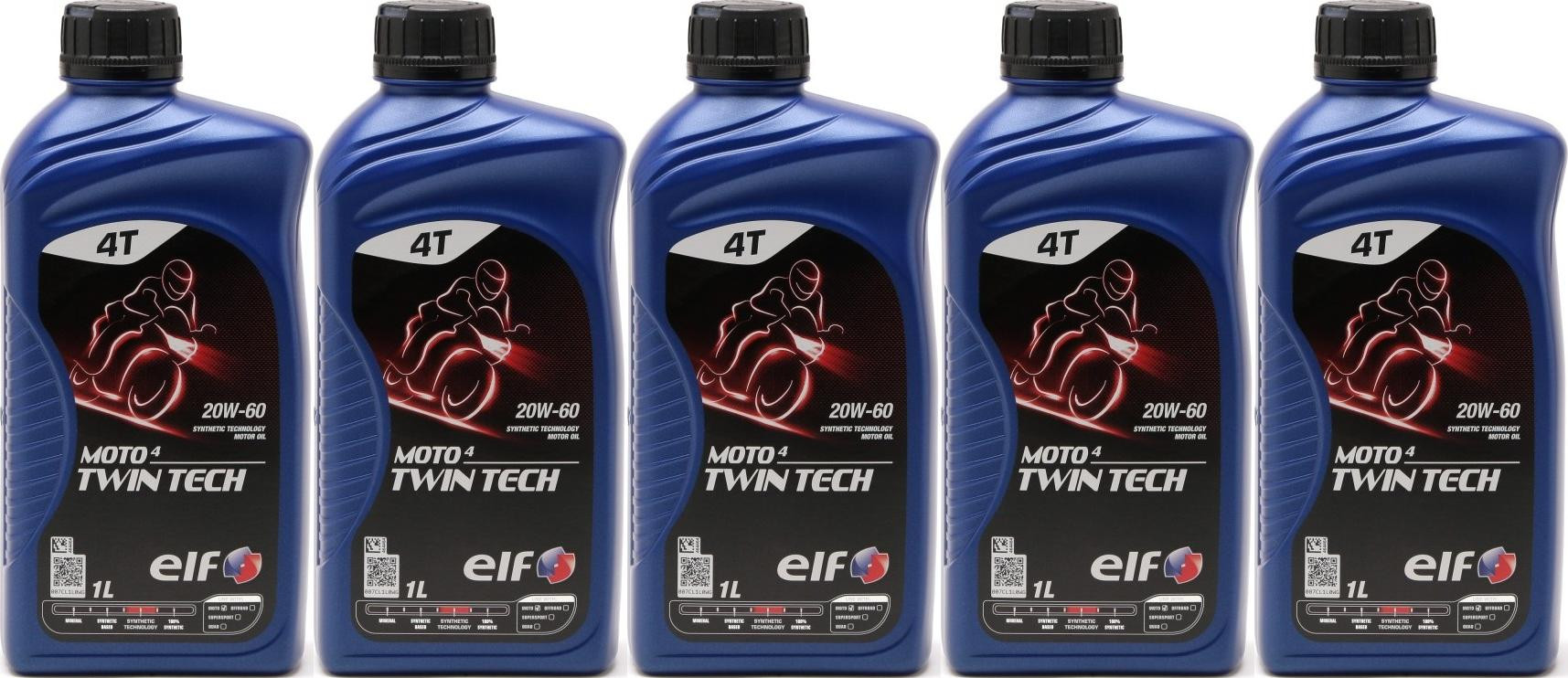 Elf Moto 4 Twin Tech 20W-60 4T Motorrad Motoröl 5x 1l = 5 Liter