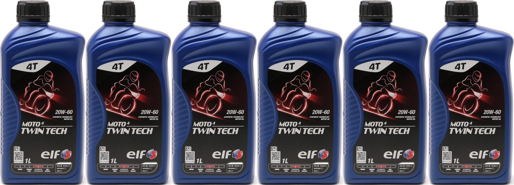 Elf Moto 4 Twin Tech 20W-60 4T Motorrad Motoröl 6x 1l = 6 Liter