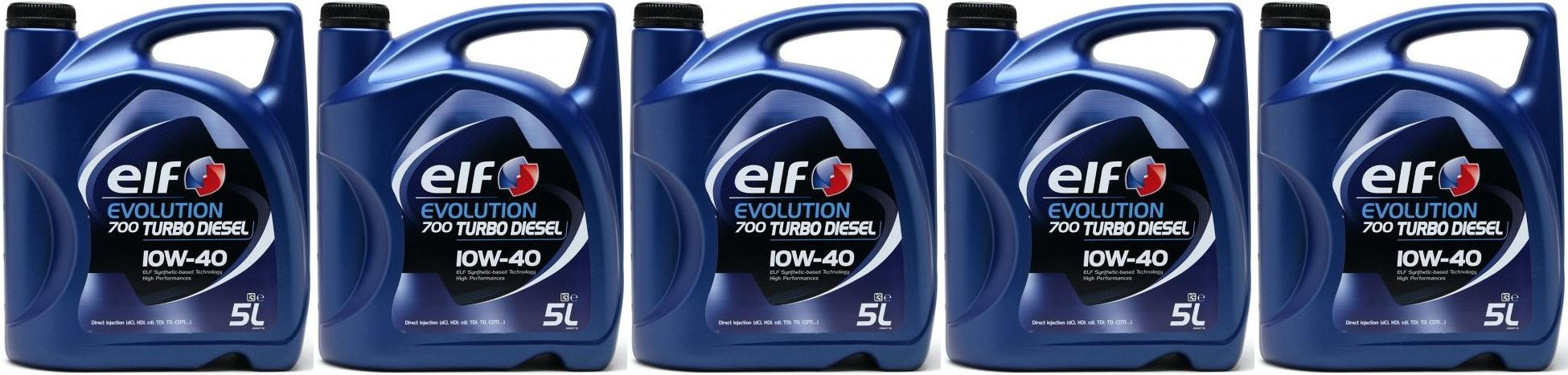 Elf Evolution 700 Turbo Diesel 10W-40 Motoröl 5x 5 = 25 Liter