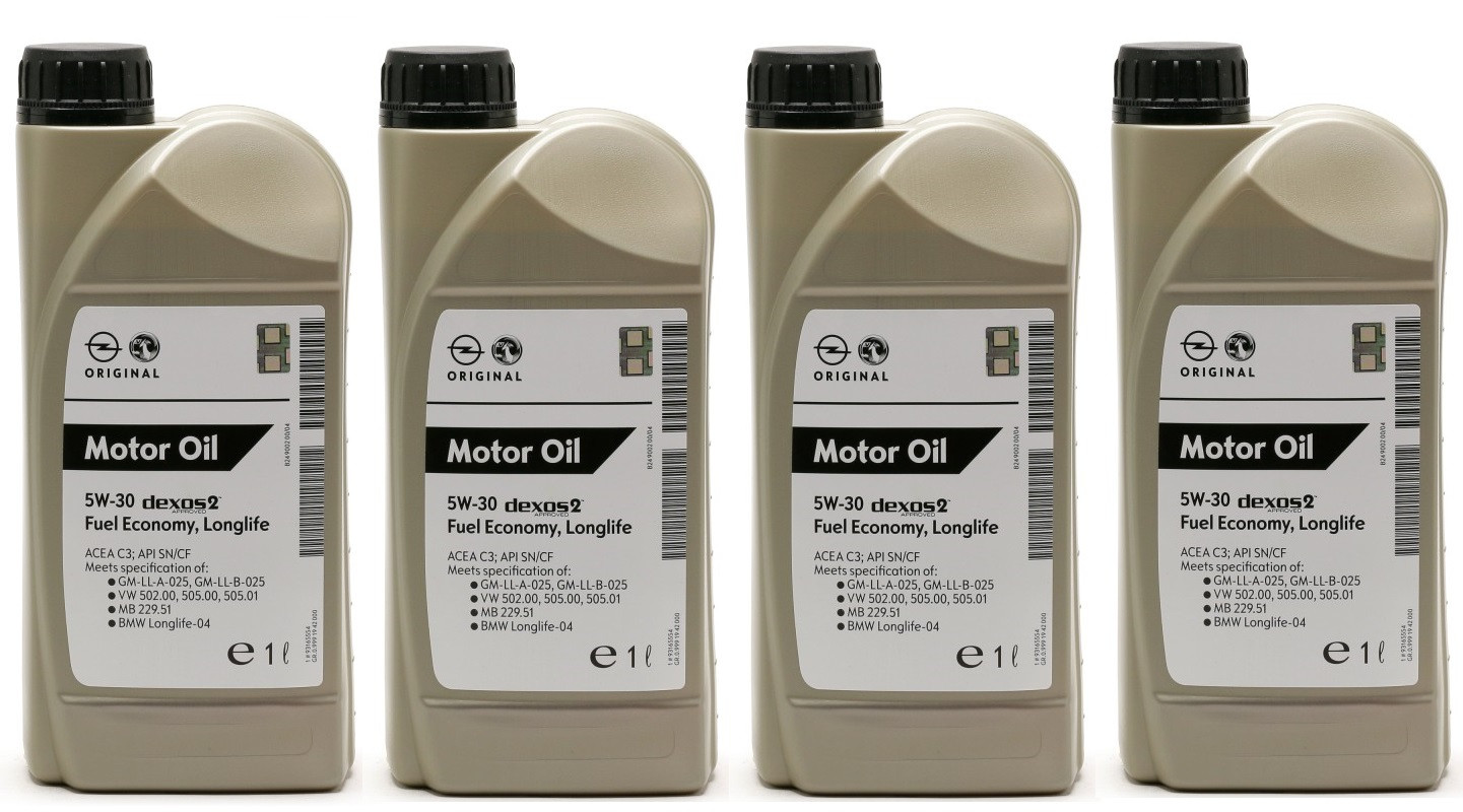 Original GM Genuine Opel 5W-30 dexos2 Longlife 1942000 Motoröl 4x 1l = 4 Liter