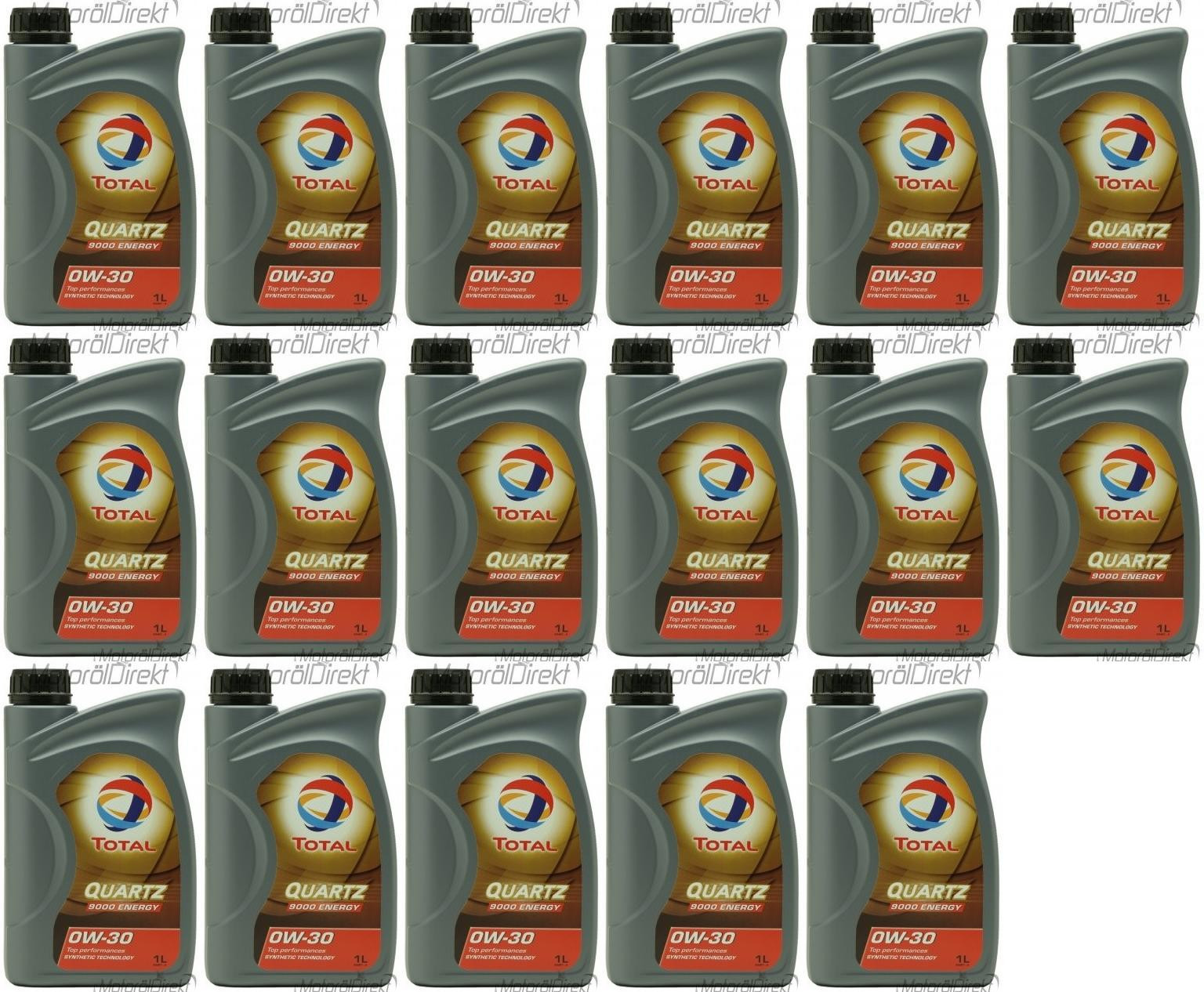 TOTAL Quartz Energy 9000 0W-30 Motoröl 17x 1l = 17 Liter