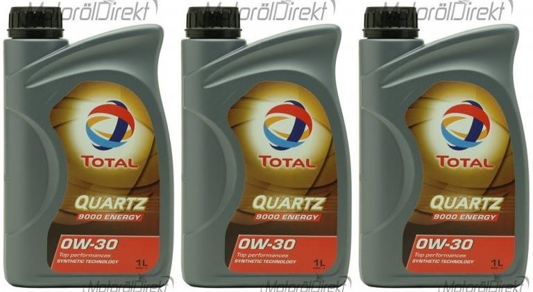 TOTAL Quartz Energy 9000 0W-30 Motoröl 3x 1l = 3 Liter