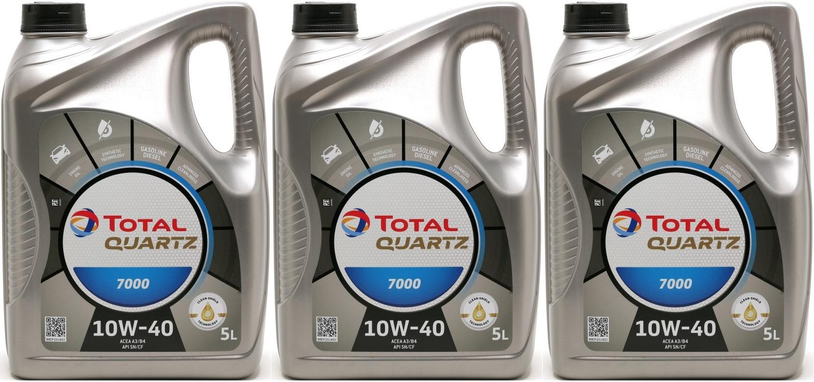 Total Quartz 7000 10W-40 Diesel & Benziner Motoröl 3x 5 = 15 Liter