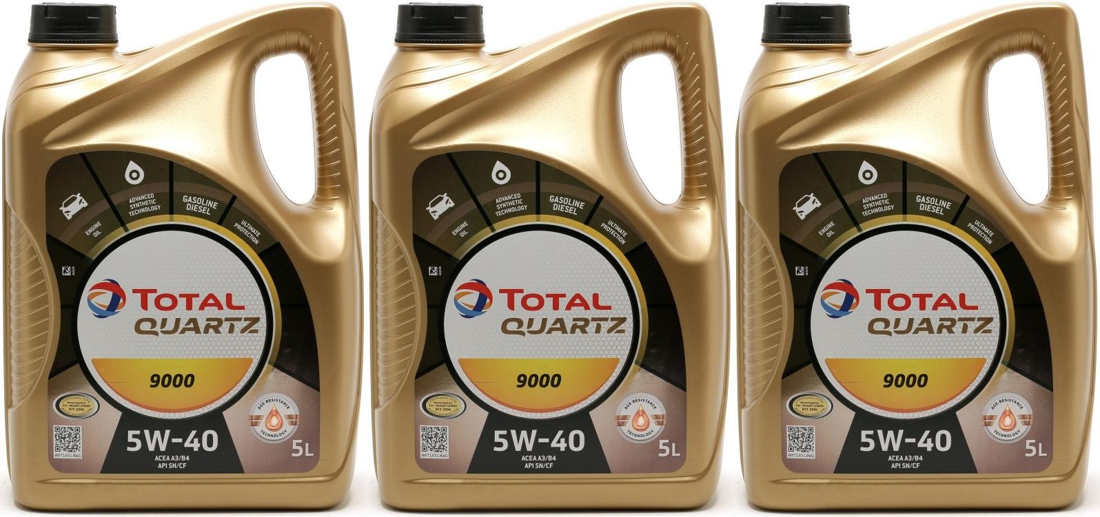 Total Quartz 9000 5W-40 Motoröl 3x 5 = 15 Liter