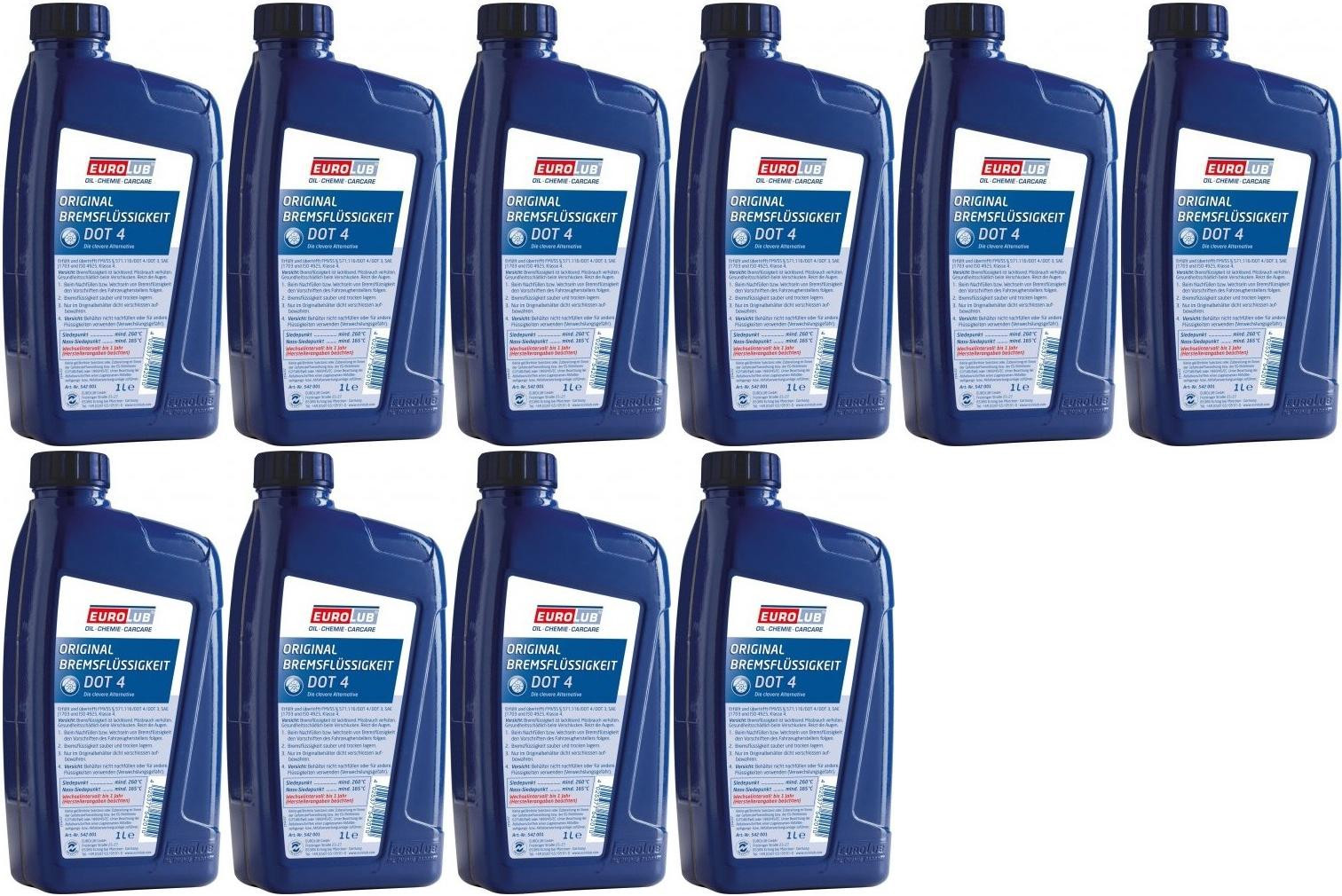 EUROLUB Bremsflüssigkeit DOT 4 10x 1l = 10 Liter