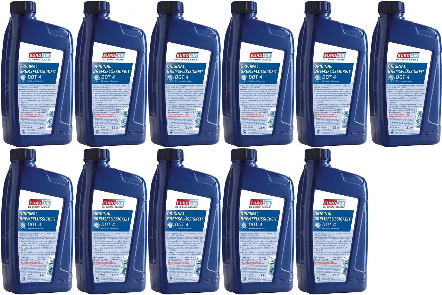 EUROLUB Bremsflüssigkeit DOT 4 11x 1l = 11 Liter