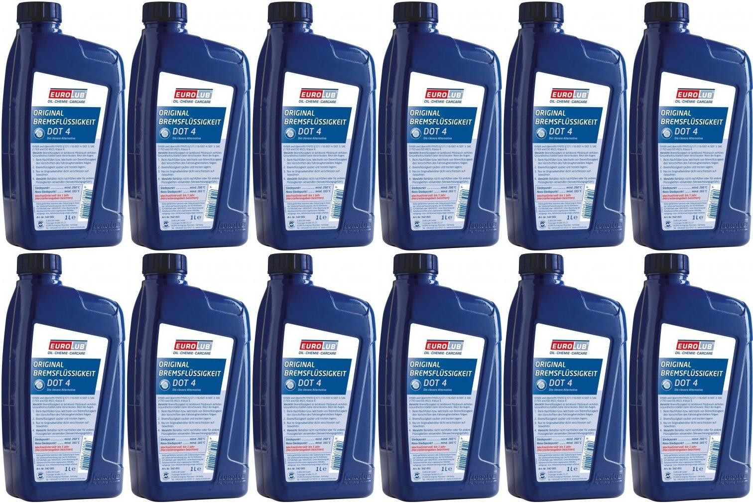 EUROLUB Bremsflüssigkeit DOT 4 12x 1l = 12 Liter