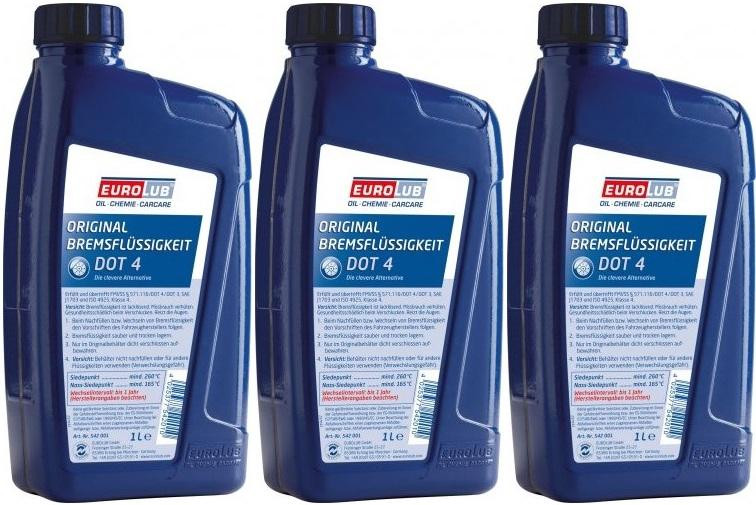EUROLUB Bremsflüssigkeit DOT 4 3x 1l = 3 Liter