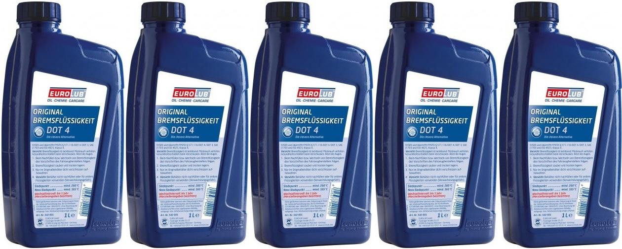 EUROLUB Bremsflüssigkeit DOT 4 5x 1l = 5 Liter