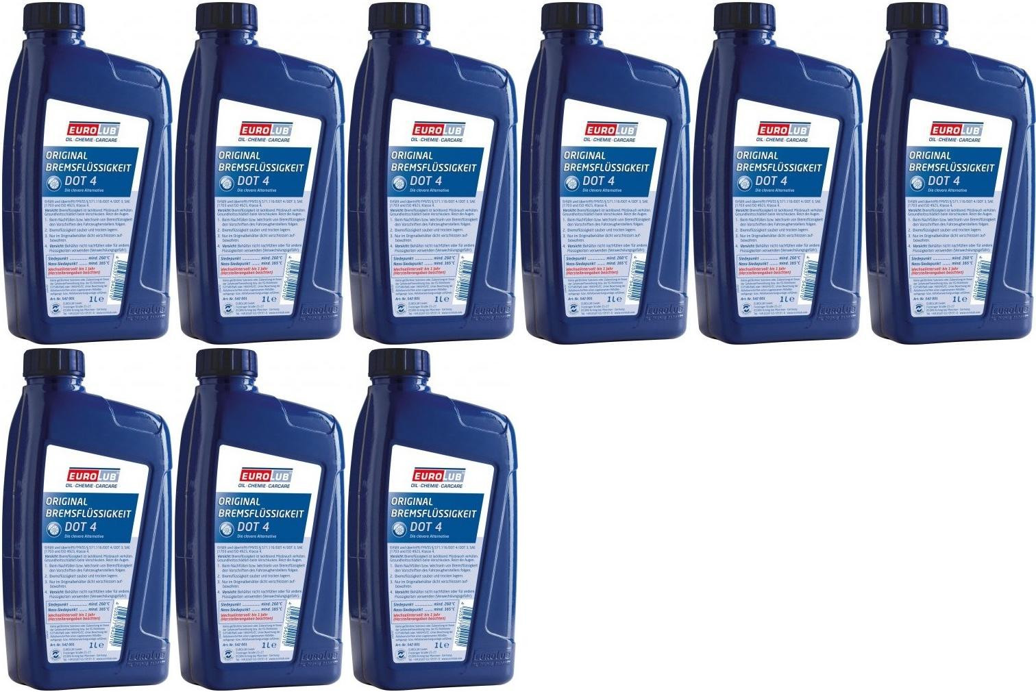 EUROLUB Bremsflüssigkeit DOT 4 9x 1l = 9 Liter