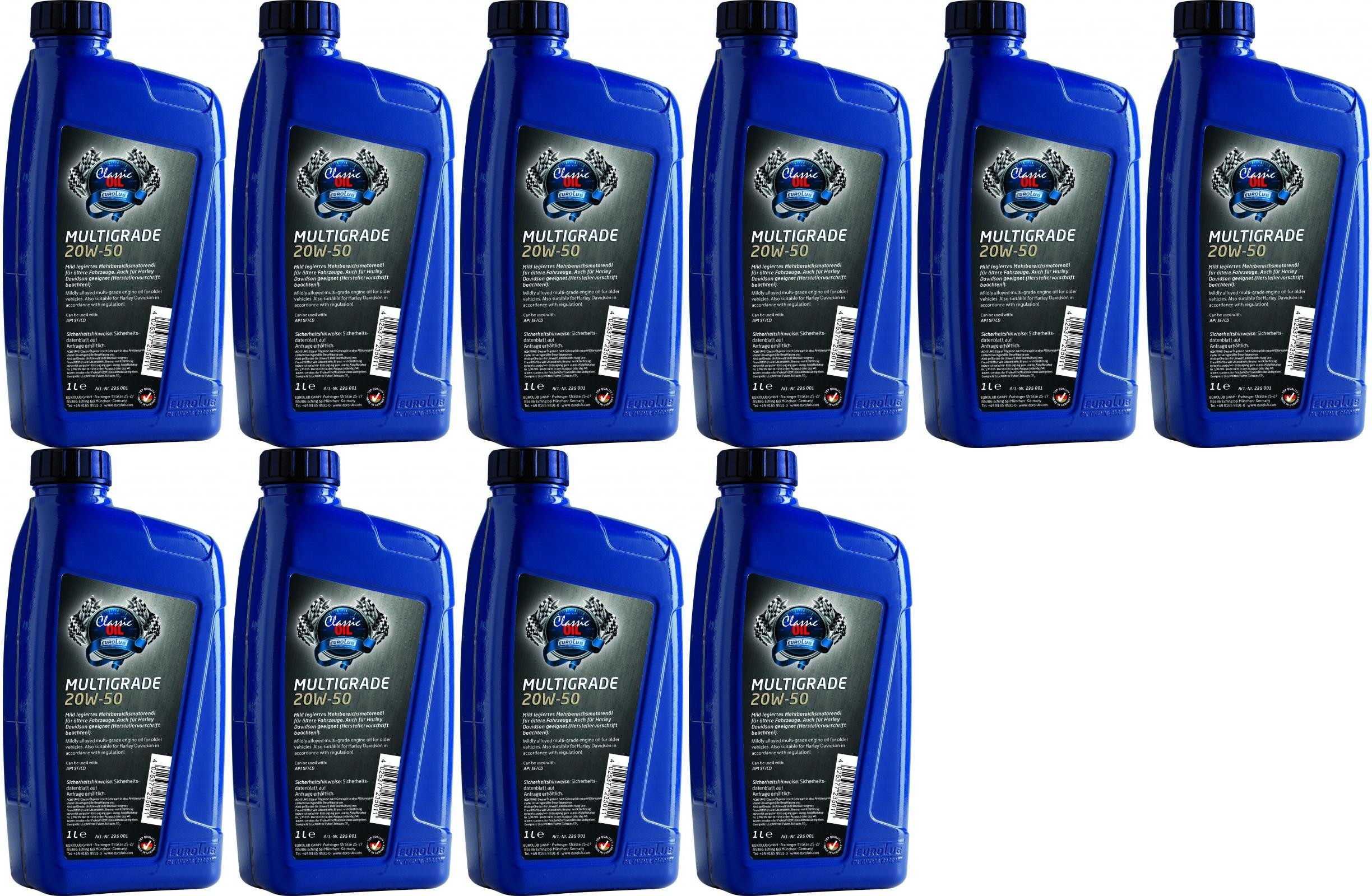 EUROLUB Multigrade SAE 20W-50 Classic Motoröl 10x 1l = 10 Liter