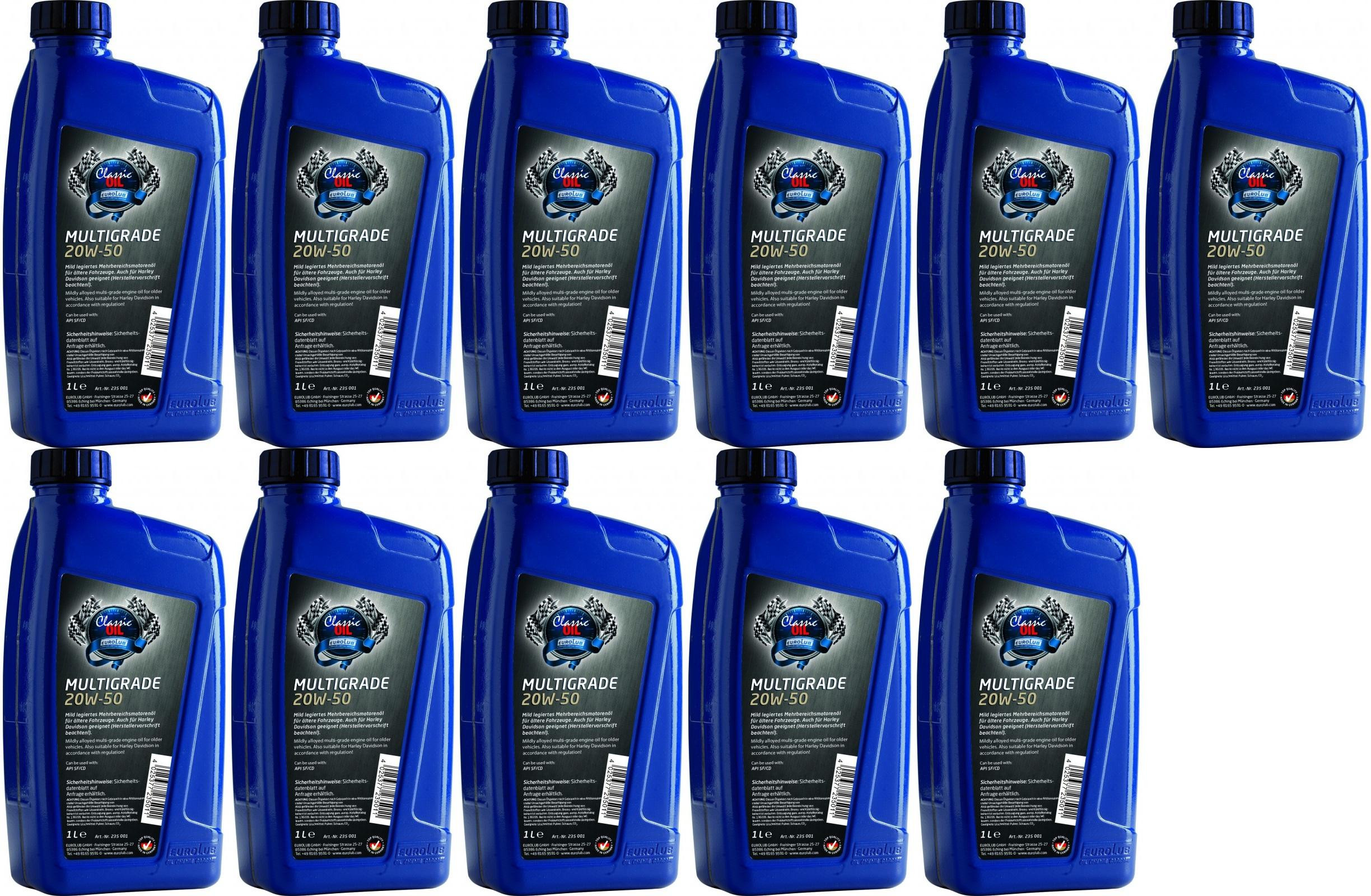 EUROLUB Multigrade SAE 20W-50 Classic Motoröl 11x 1l = 11 Liter