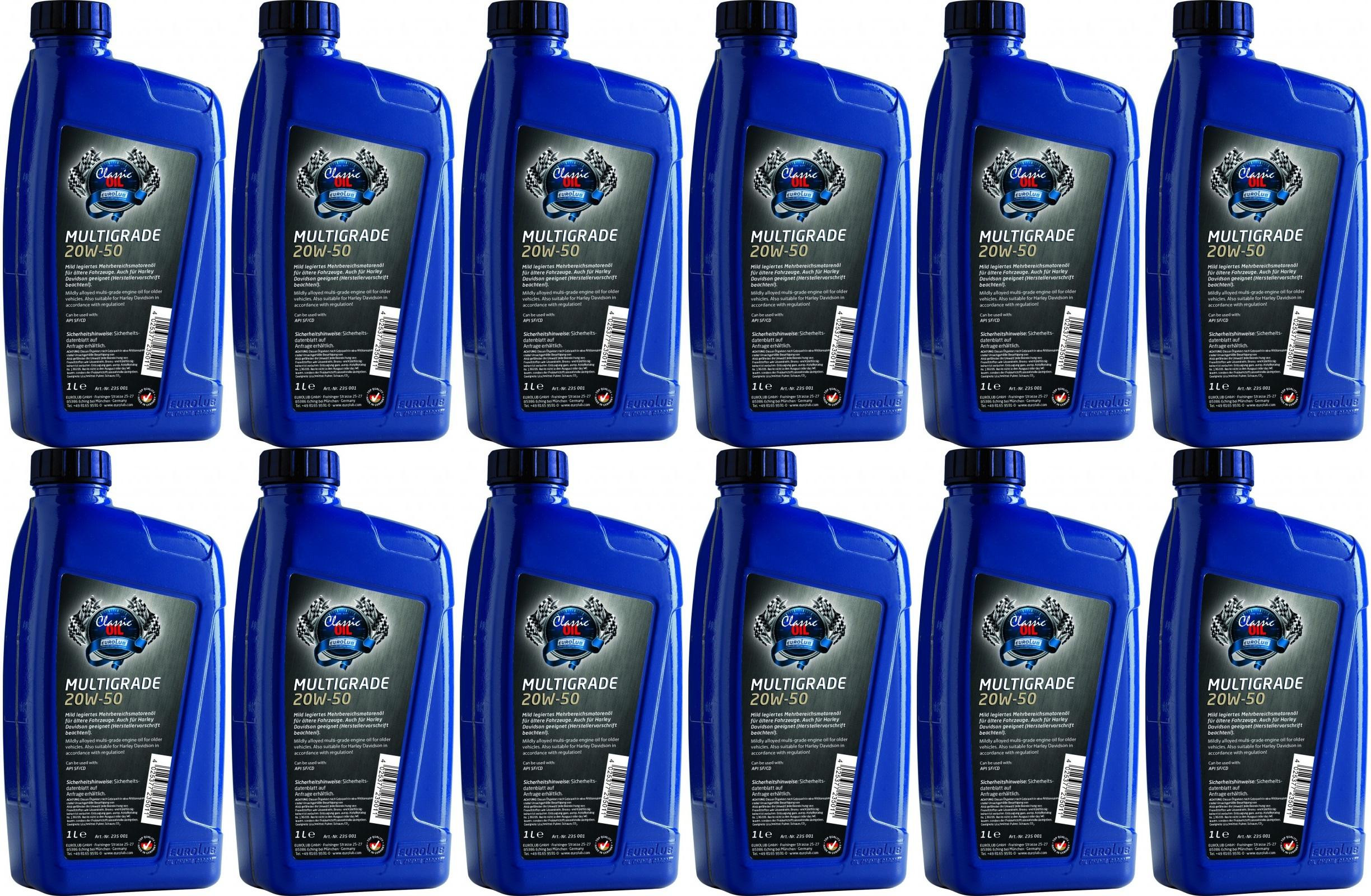 EUROLUB Multigrade SAE 20W-50 Classic Motoröl 12x 1l = 12 Liter