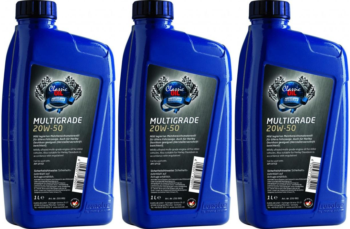 EUROLUB Multigrade SAE 20W-50 Classic Motoröl 3x 1l = 3 Liter