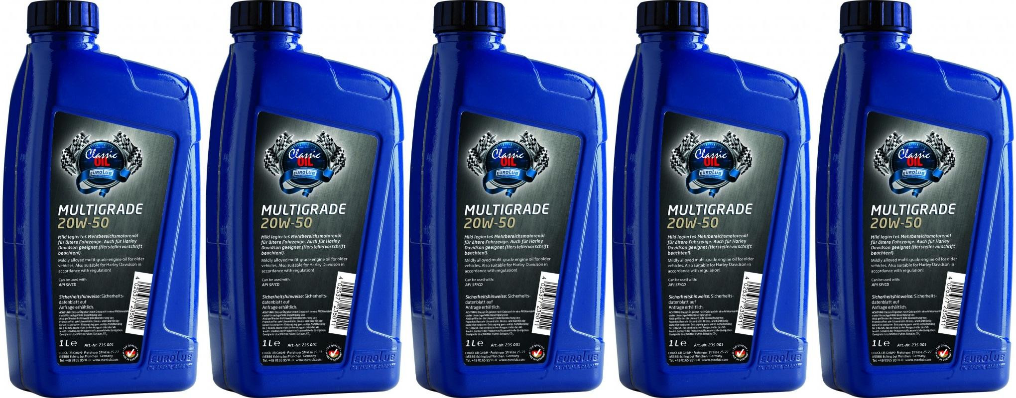 EUROLUB Multigrade SAE 20W-50 Classic Motoröl 5x 1l = 5 Liter