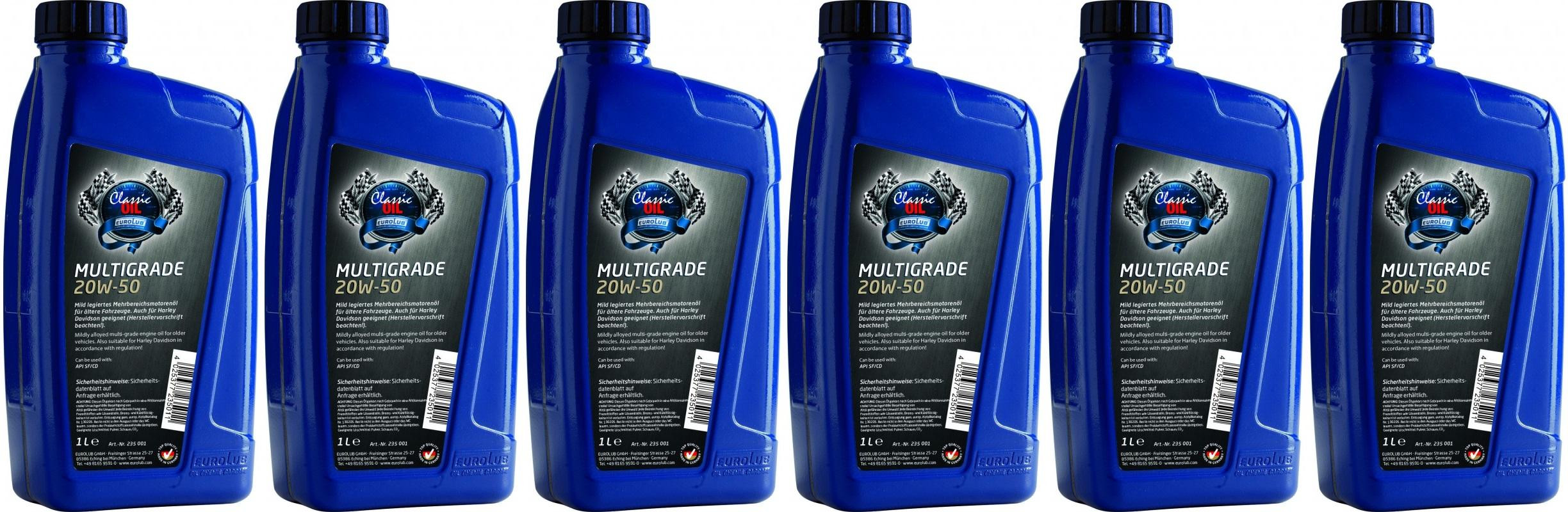 EUROLUB Multigrade SAE 20W-50 Classic Motoröl 6x 1l = 6 Liter
