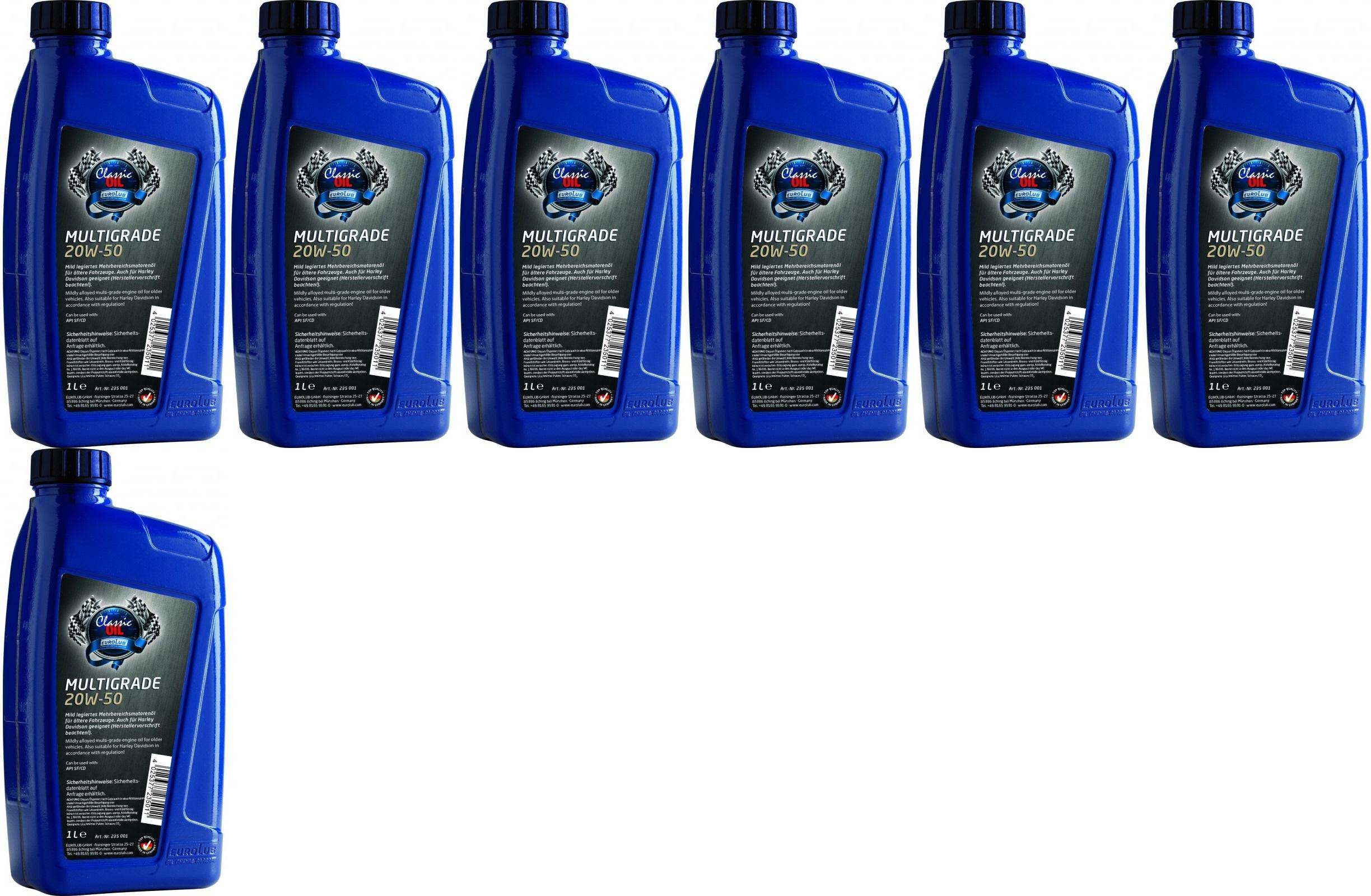 EUROLUB Multigrade SAE 20W-50 Classic Motoröl 7x 1l = 7 Liter