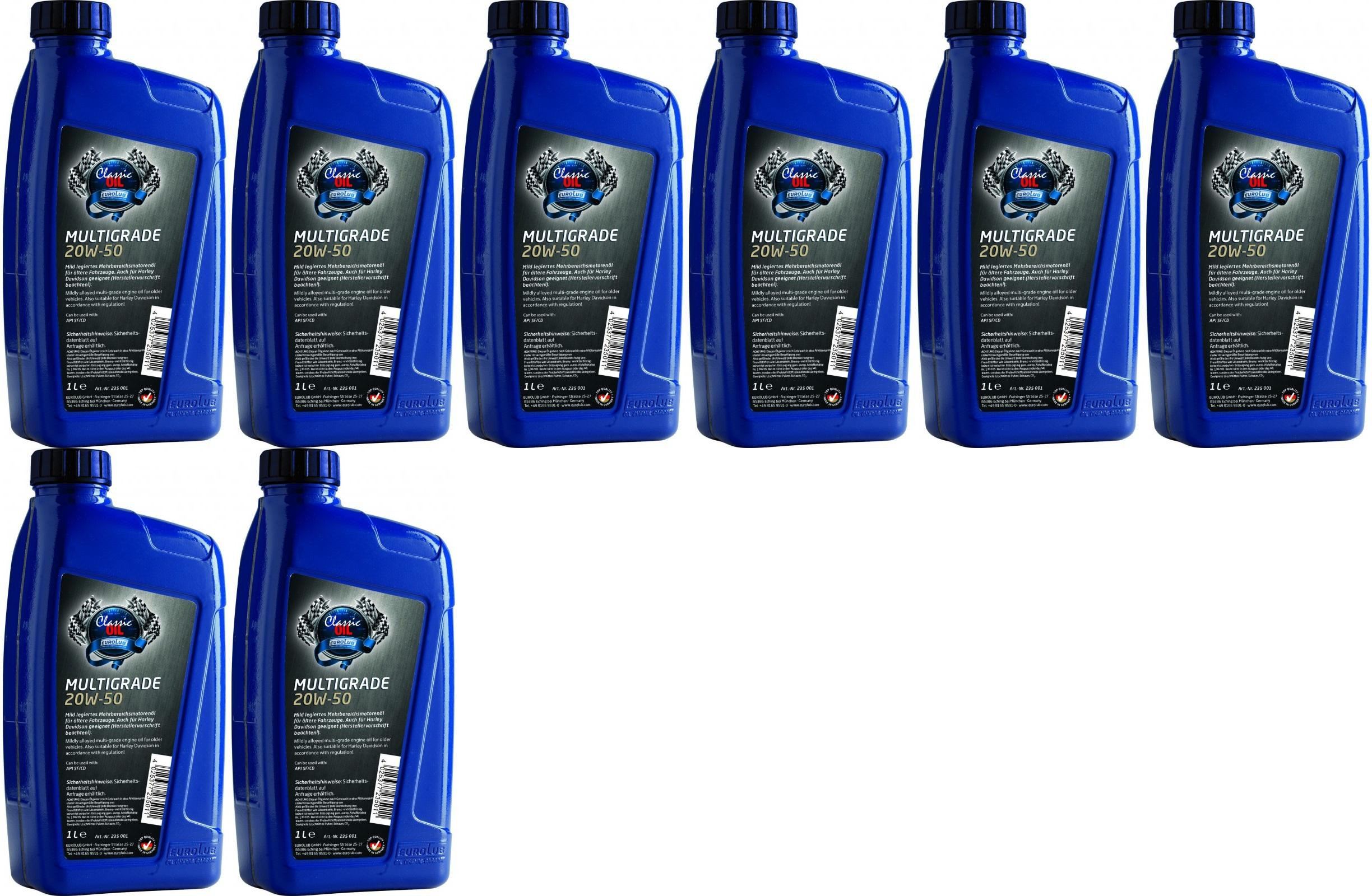 EUROLUB Multigrade SAE 20W-50 Classic Motoröl 8x 1l = 8 Liter