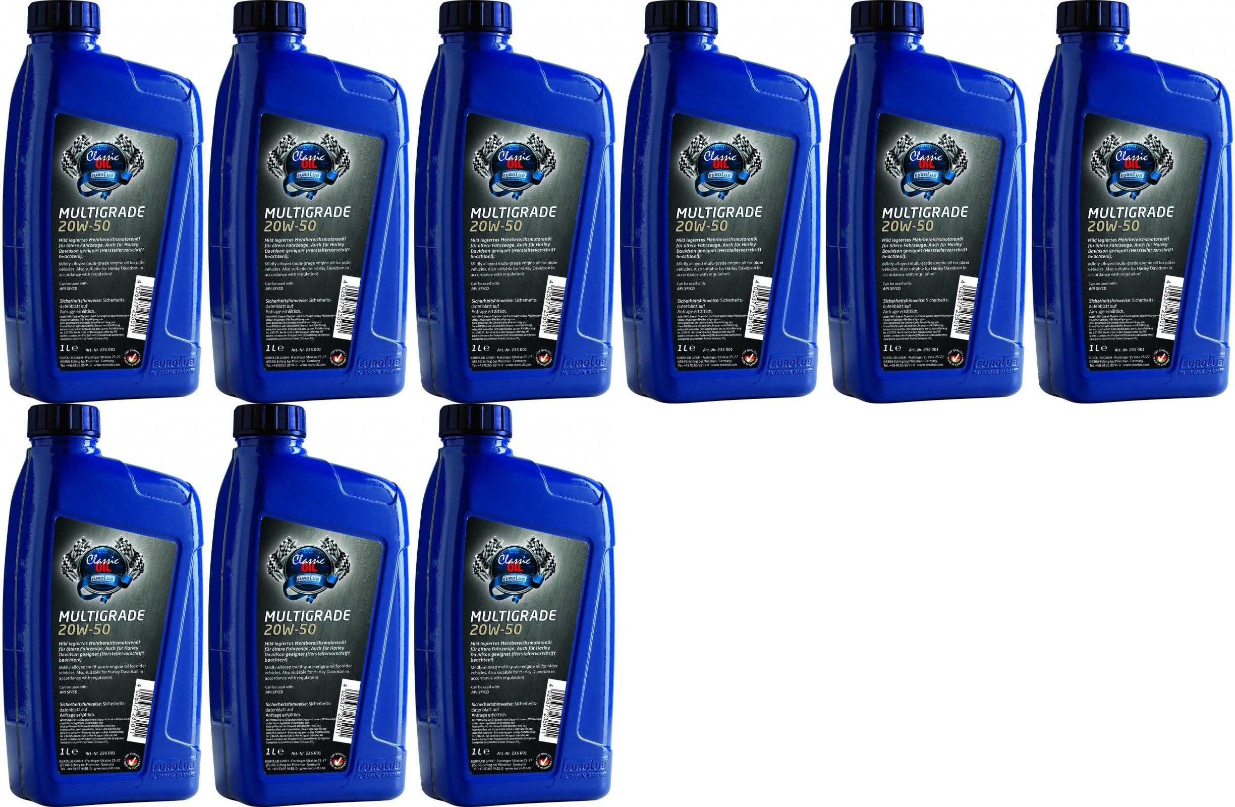 EUROLUB Multigrade SAE 20W-50 Classic Motoröl 9x 1l = 9 Liter