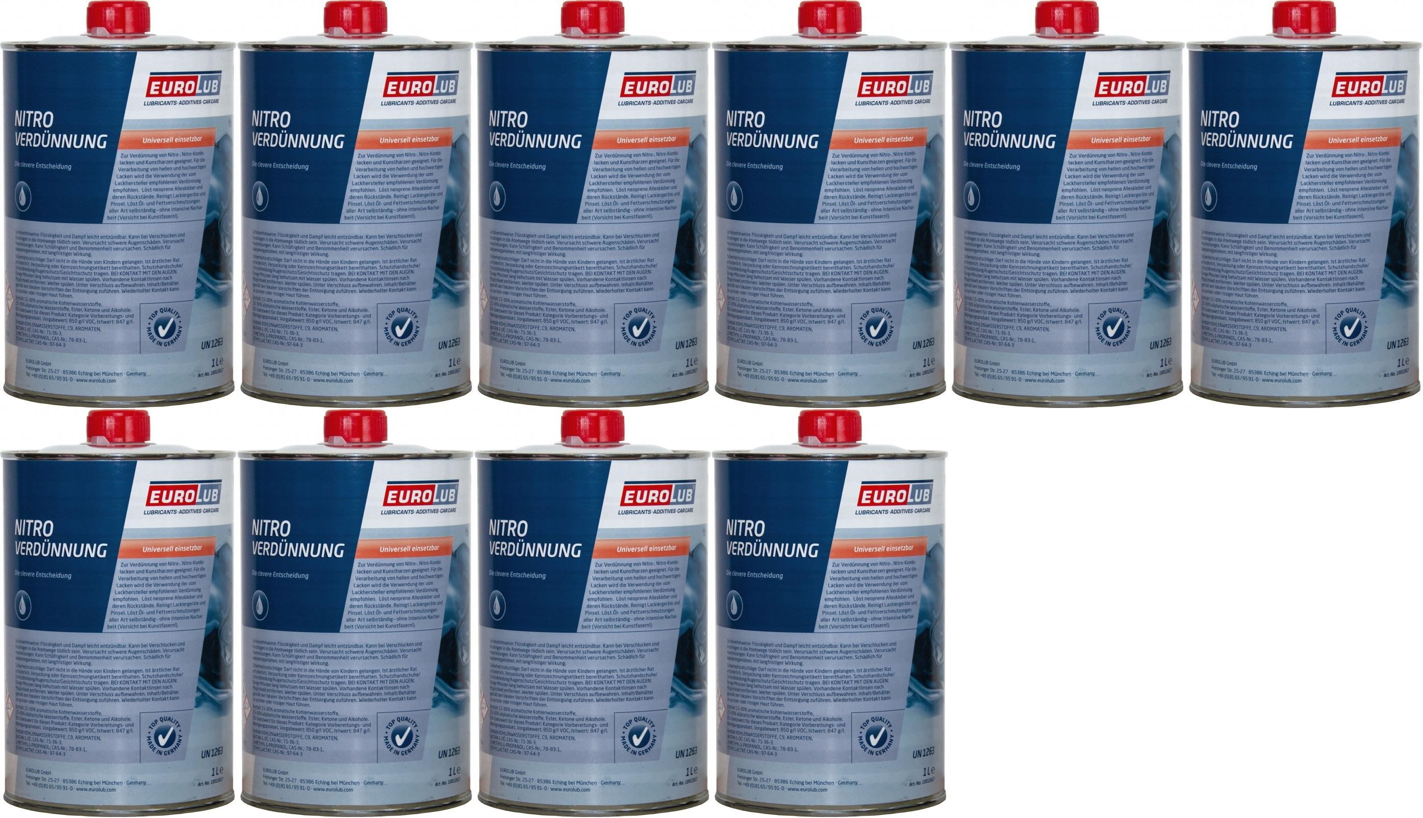 EUROLUB Nitroverdünnung, Verdünner 10x 1l = 10 Liter
