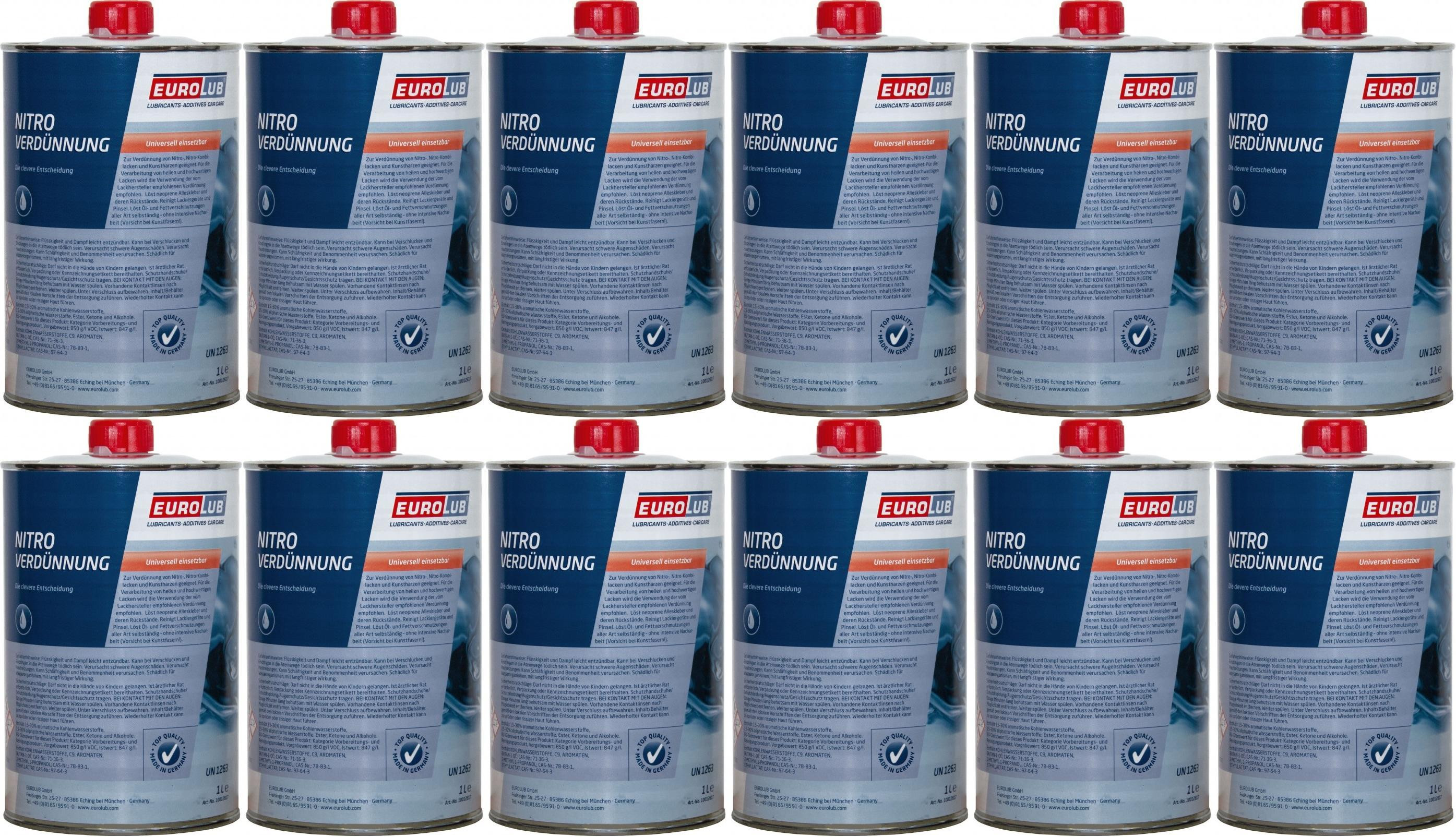 EUROLUB Nitroverdünnung, Verdünner 12x 1l = 12 Liter
