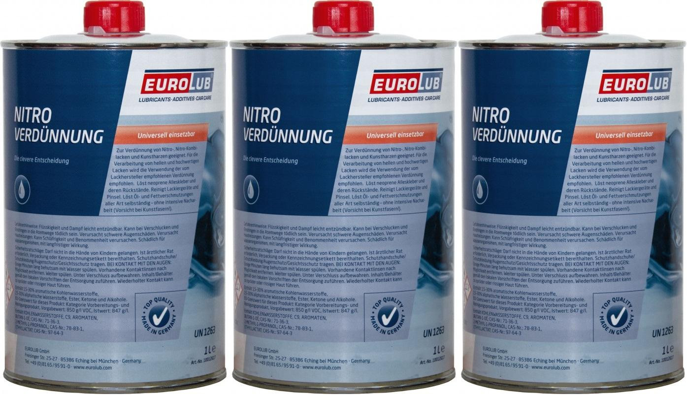 EUROLUB Nitroverdünnung, Verdünner 3x 1l = 3 Liter