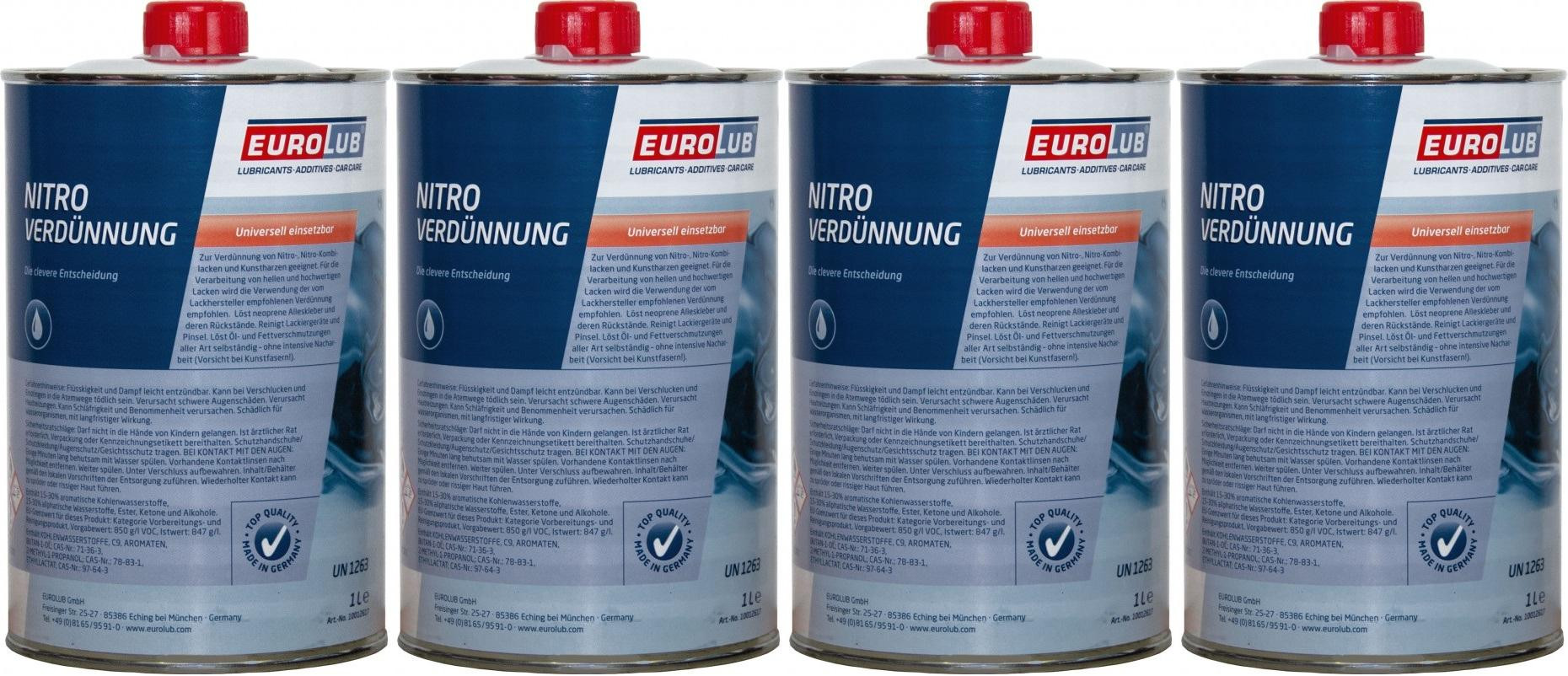 EUROLUB Nitroverdünnung, Verdünner 4x 1l = 4 Liter