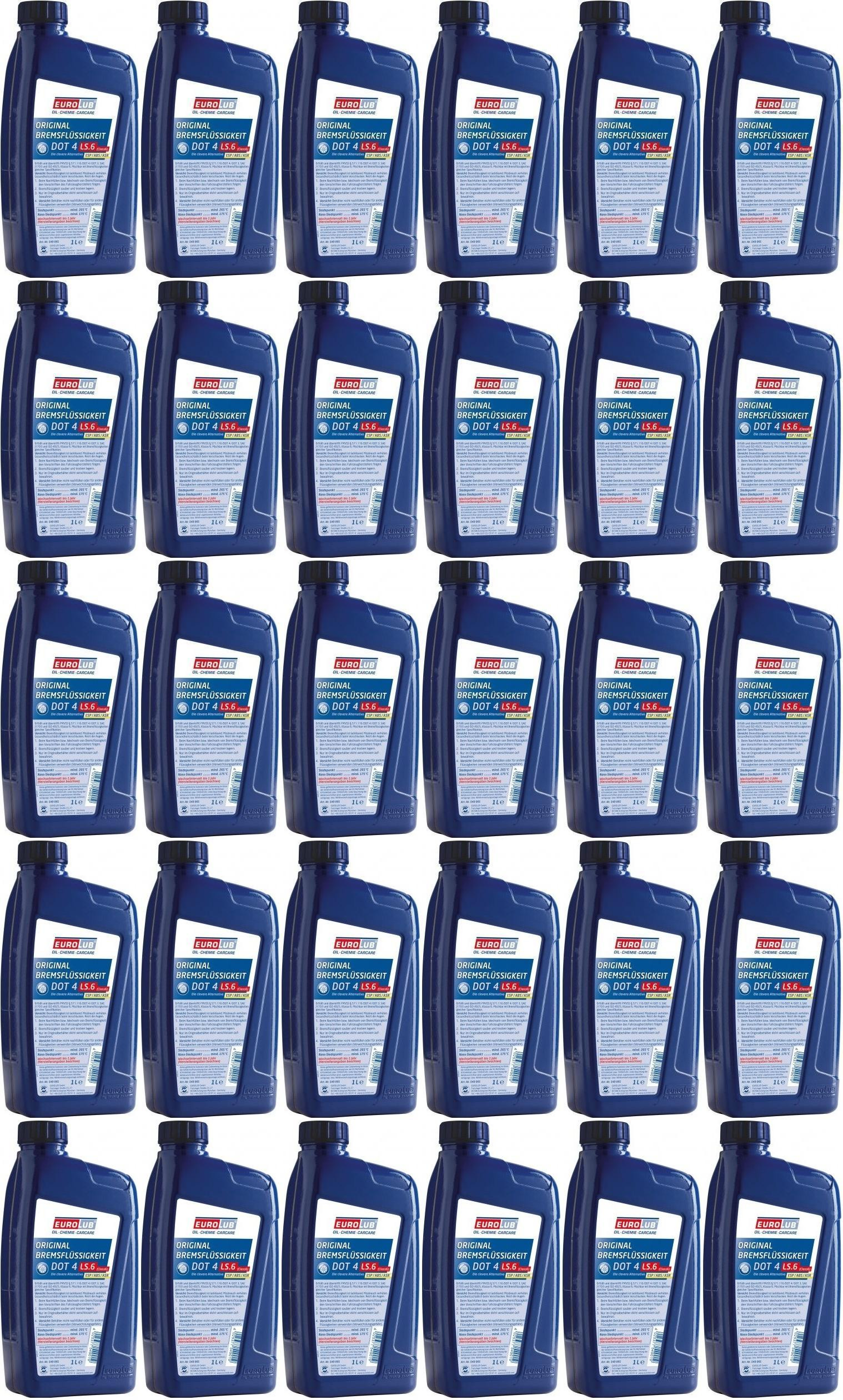 EUROLUB Bremsflüssigkeit DOT4 LS.6 (CLASS6) 30x 1l = 30 Liter
