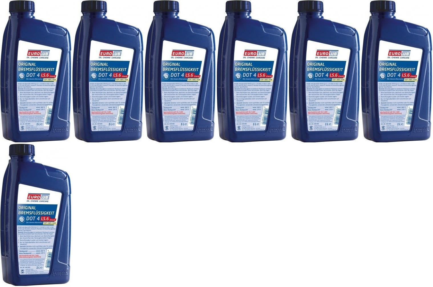 EUROLUB Bremsflüssigkeit DOT4 LS.6 (CLASS6) 7x 1l = 7 Liter