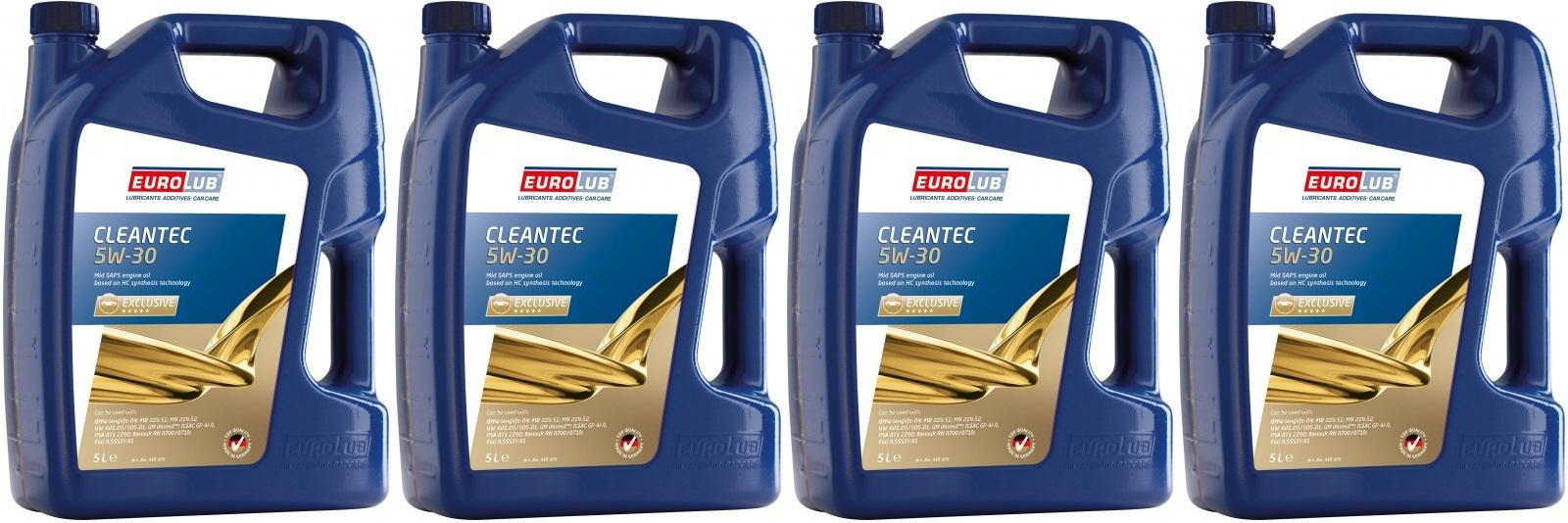 Eurolub CLEANTEC 5W-30 Motoröl 4x 5 = 20 Liter