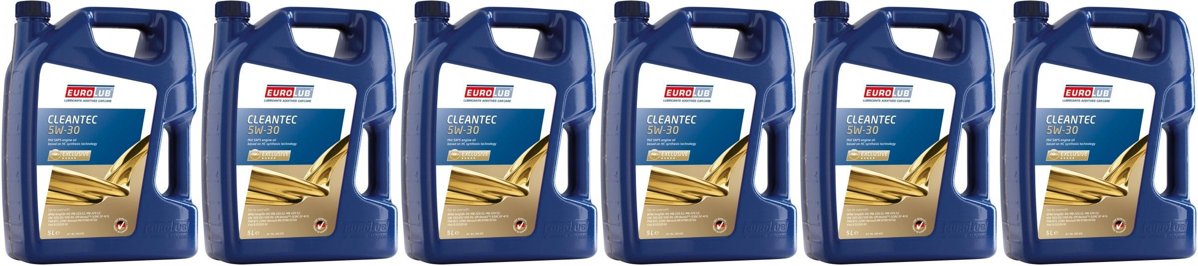 Eurolub CLEANTEC 5W-30 Motoröl 6x 5 = 30 Liter
