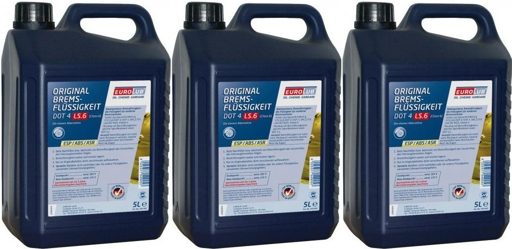 Eurolub Bremsflüssigkeit DOT4 LS.6 (CLASS6) 3x 5 = 15 Liter