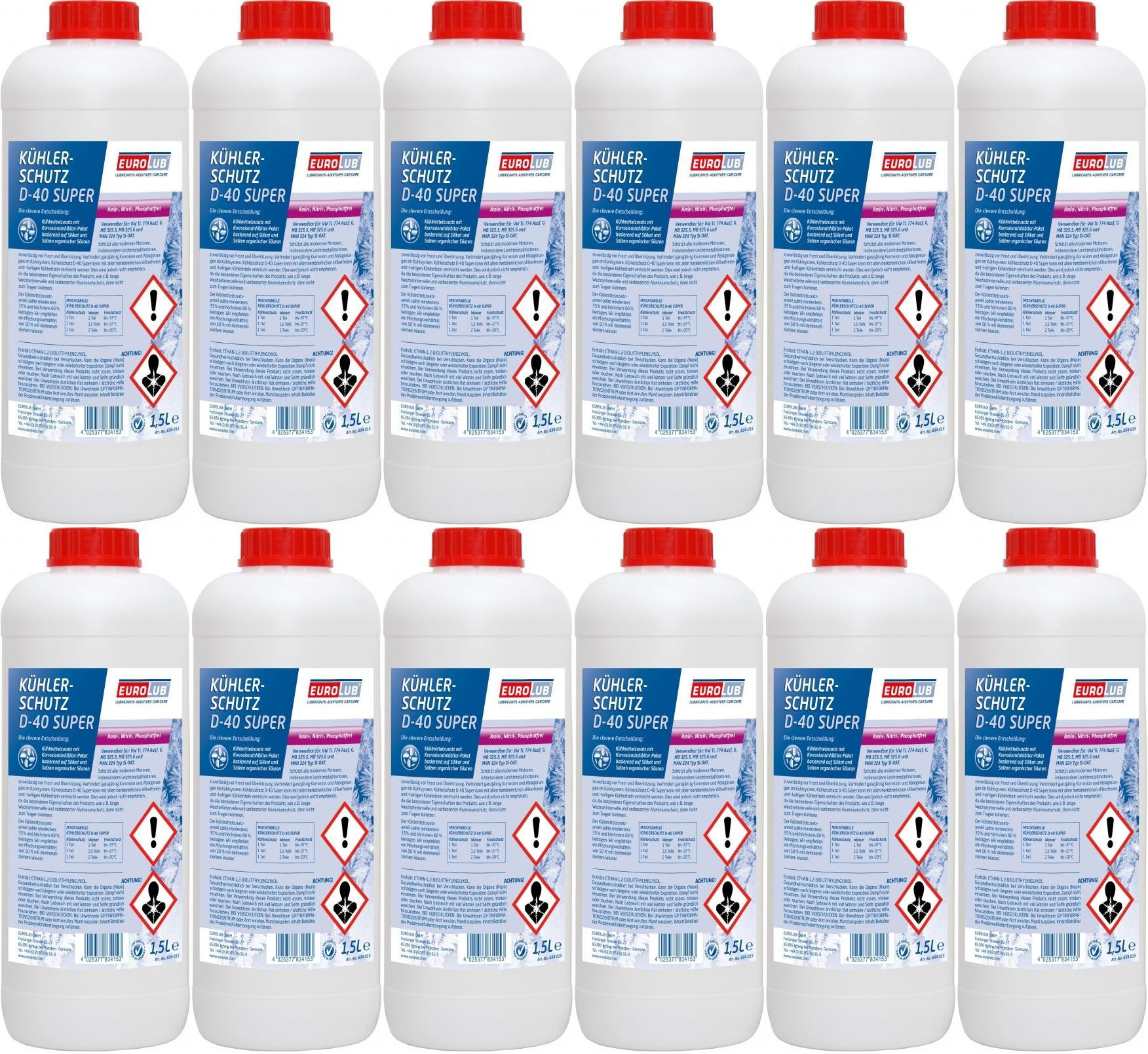 Eurolub Kühlerfrostschutz D-40 Super Konzentrat 12 x 1,5 = 18 Liter