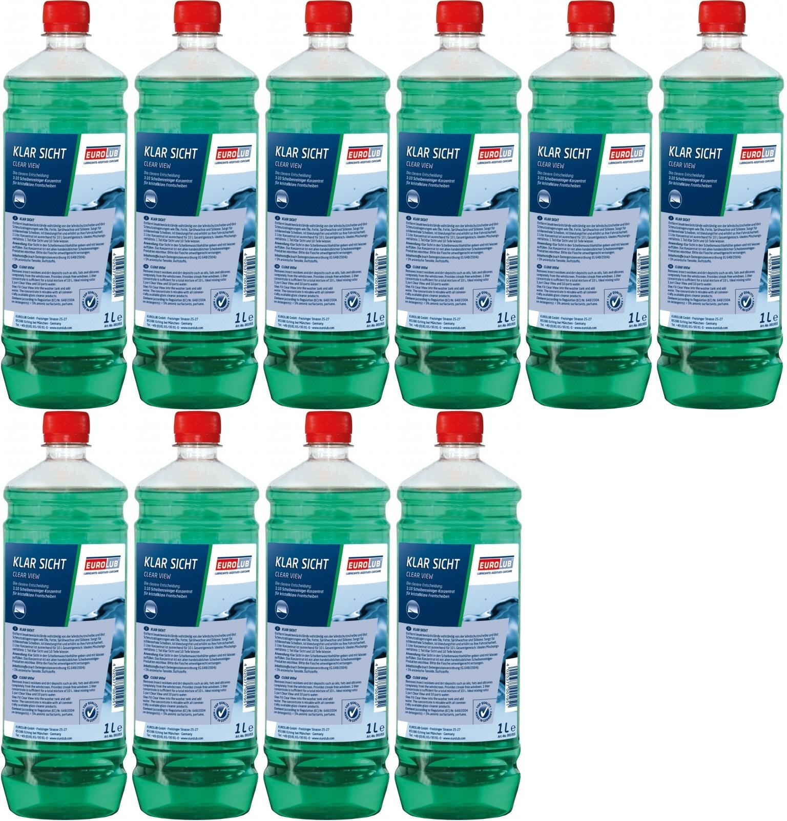 EUROLUB Klar Sicht Sommer 1:10 Scheibenreiniger-Konzentrat 10x 1l = 10 Liter