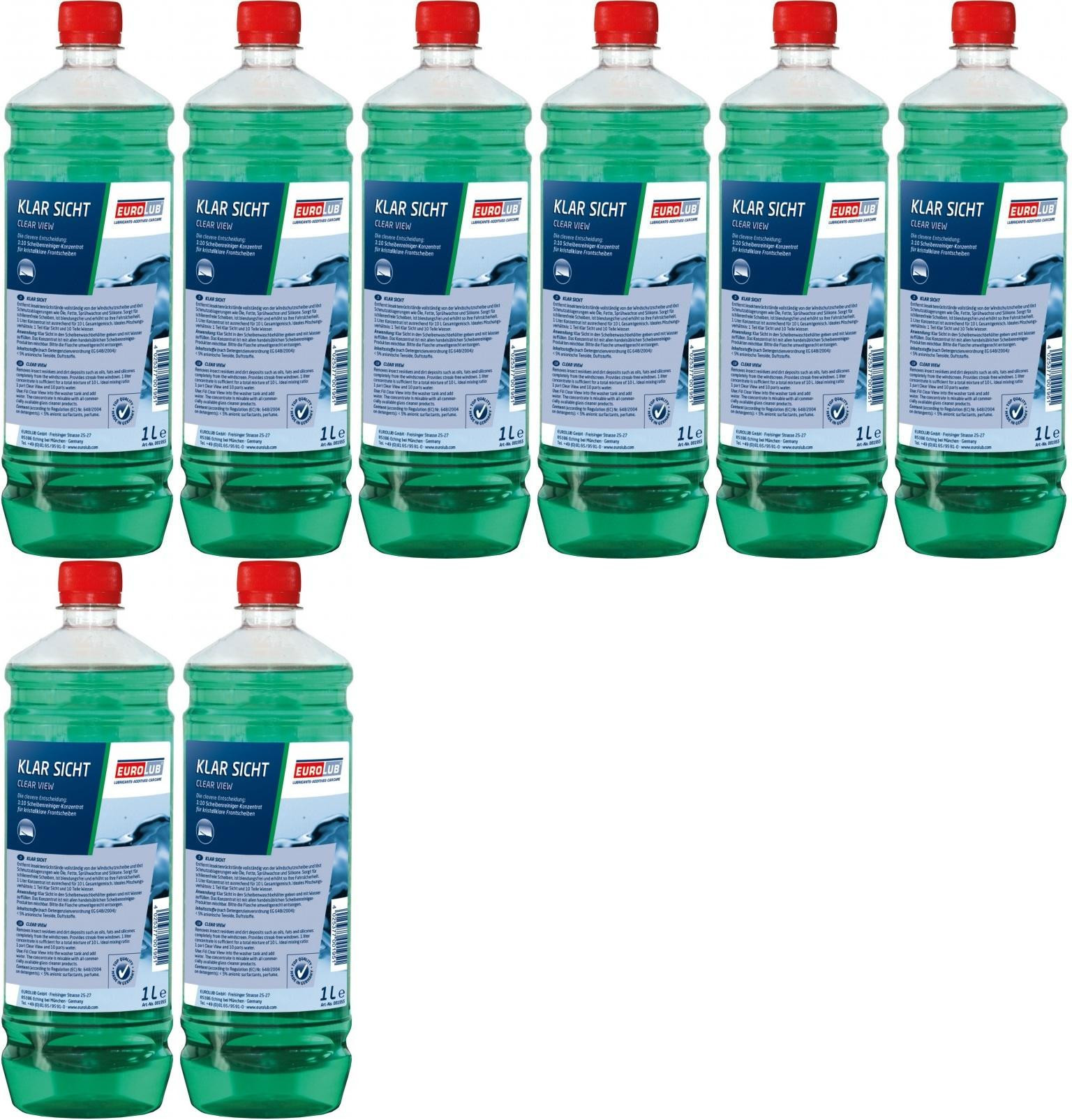 EUROLUB Klar Sicht Sommer 1:10 Scheibenreiniger-Konzentrat 8x 1l = 8 Liter